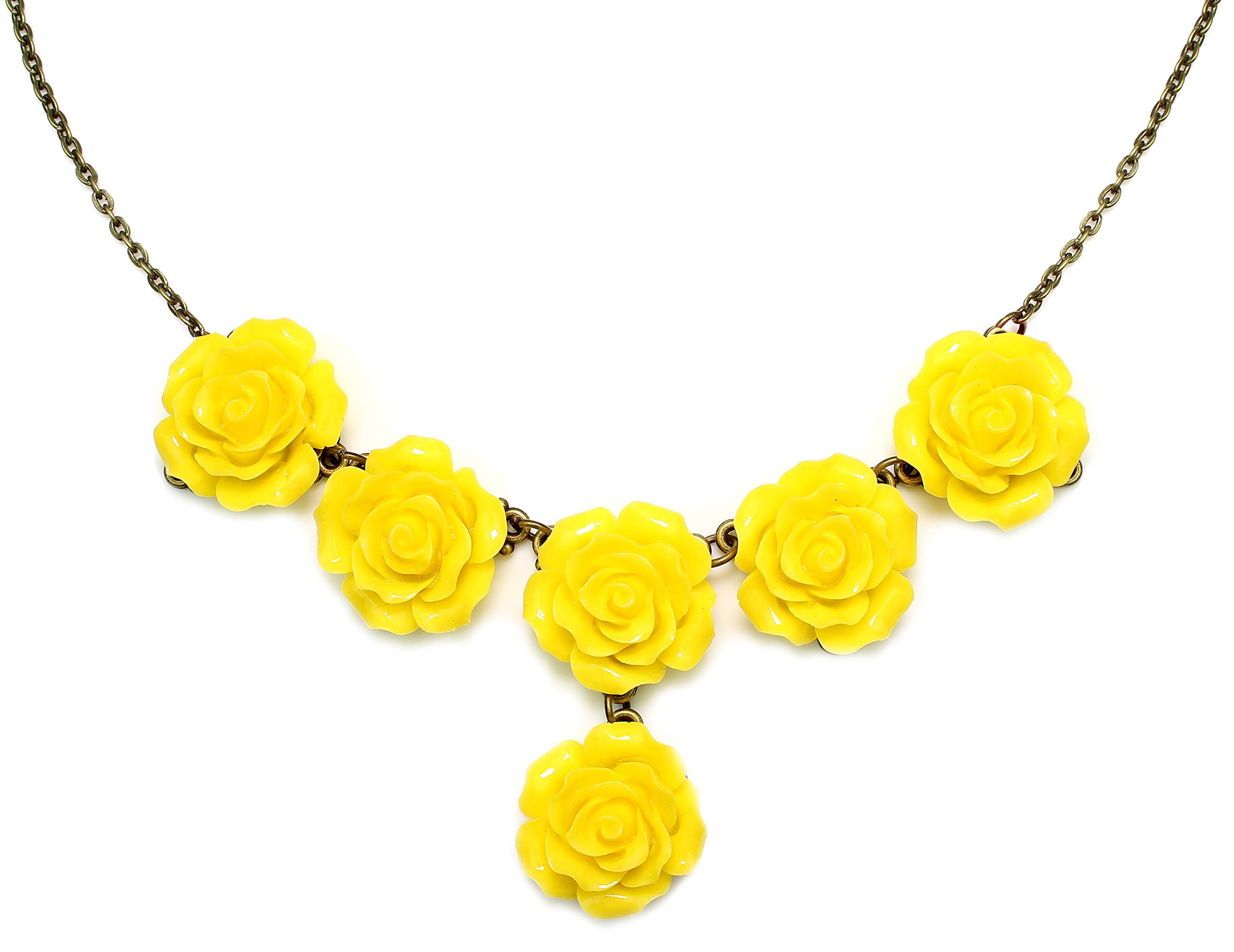 Vintage Style English Rose Carved Statement Bib Necklace - Sunshine Yellow with Gift Card | Perfect for Weddings, Tea Parties & Vintage Fashion Lovers