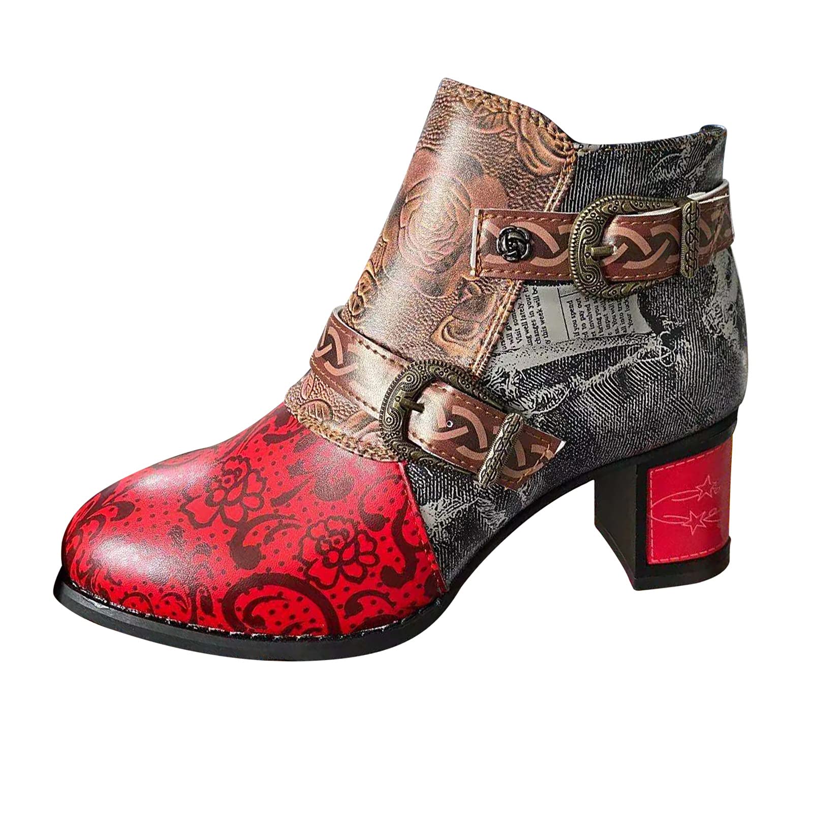 Vintage Women's Cowboy Boots with Gold Studs - Tall Zipper Boots, Round Toe, Printed Heel for Western Style & Country Fashion | Perfect for Rodeo, Line Dancing, and Night Out