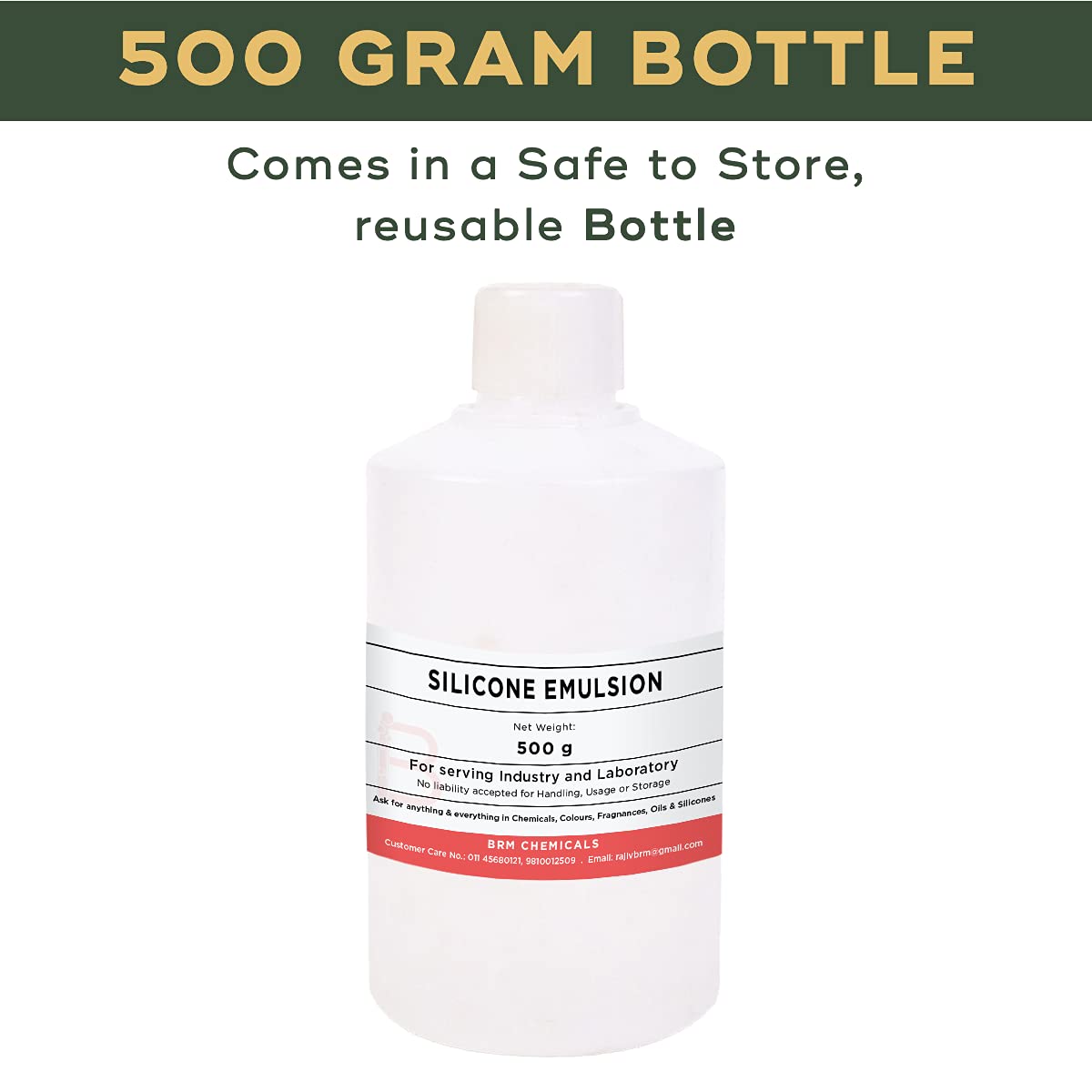 BRM Chemicals Premium Silicone Emulsion 500g - Professional Grade for Soap Making, Shampoo, Cosmetics, Moisturizer & Lotion - DIY Personal Care for Face, Hair, Skin & Body - Ideal for Home Use, Spa Treatments & Cosmetic Formulations (Pack of 1)