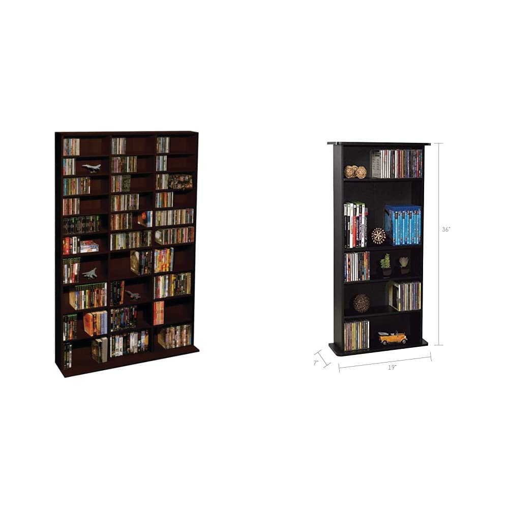 Atlantic Oskar Adjustable Media Wall Unit - Holds 1080 CDs, 504 DVDs or 576 Blu-Rays/Games with Drawbridge Storage Cabinet - Black PN37935726 - Perfect for Home Theater, Living Room & Office Organization