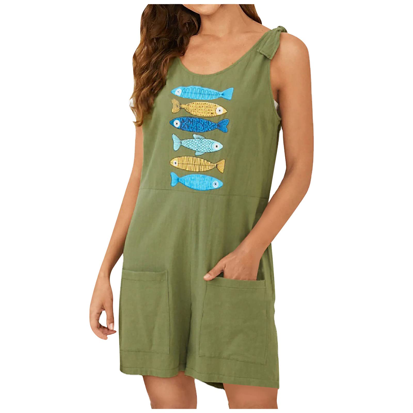 Women's Printed Cargo Jumpsuit - Straight Leg Shorts Romper Playsuit for Casual Summer Wear | Perfect for Outdoor Adventures, Travel & Street Style Fashion