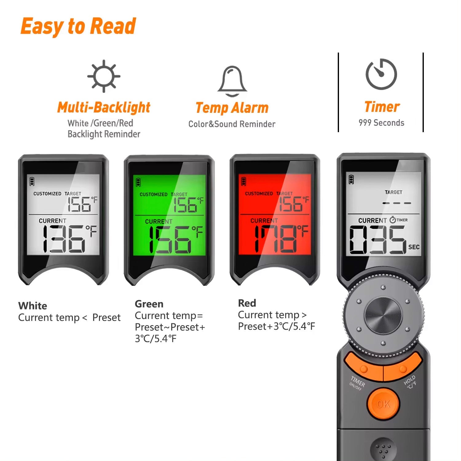 Instant Read Smart Meat Thermometer for Grilling, Smoking, BBQ & Cooking - Digital Food Thermometer with Fast Accurate Temperature Reading for Kitchen, Outdoor & Home Use