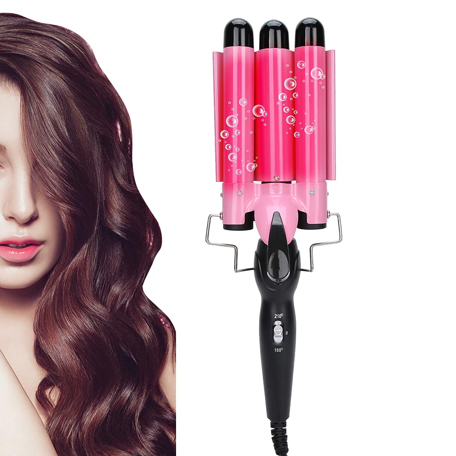 Professional Pink Hair Curling Iron Wand - Easy to Use Hair Crimper for Styling, Perfect for Parties, Dates & Special Occasions