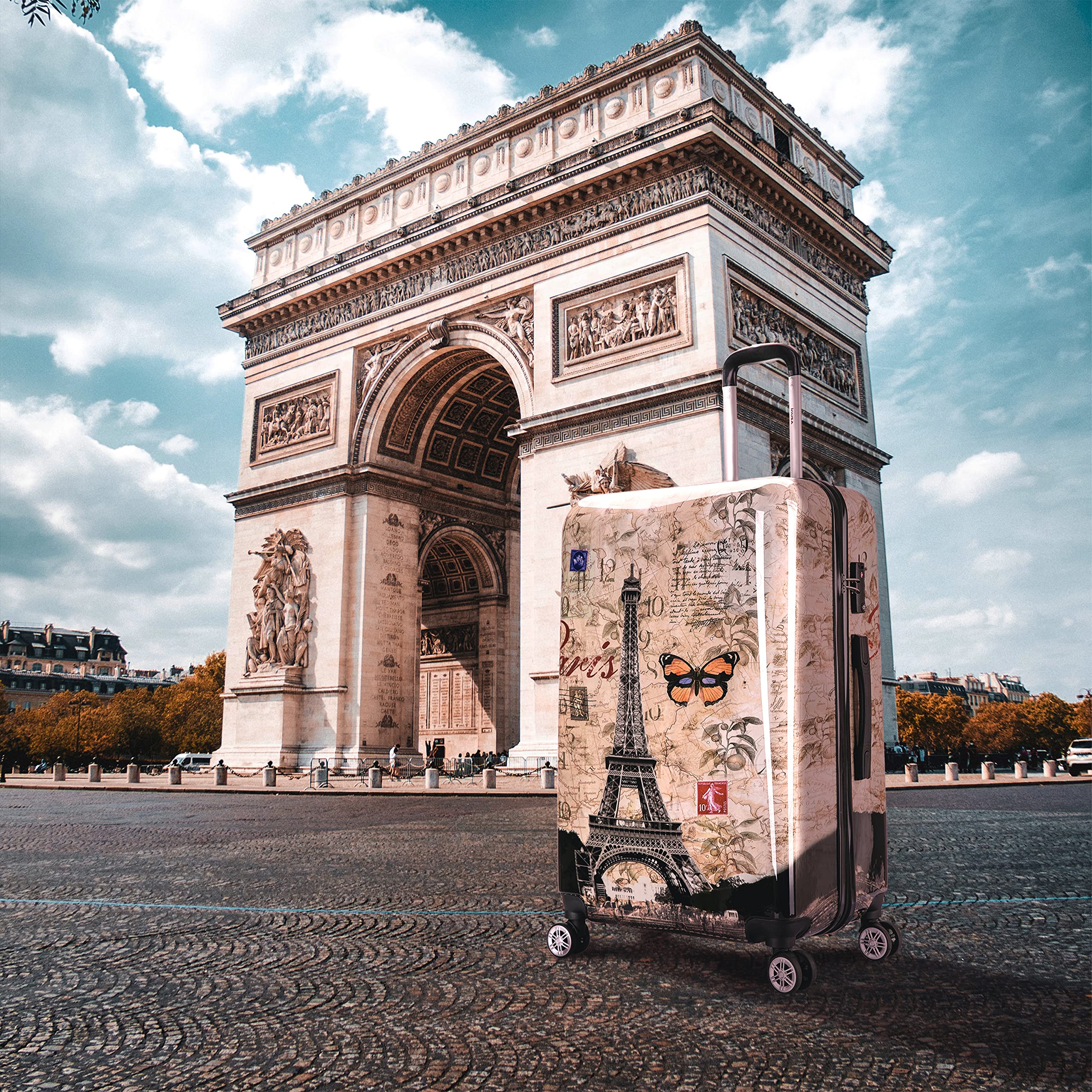 InUSA Paris Print Spinner Luggage - 28 Inch Durable Lightweight Hardside Suitcase with Trolley Handle - Large Checked Travel Bag for Vacation, Business Trips & Airplane Travel