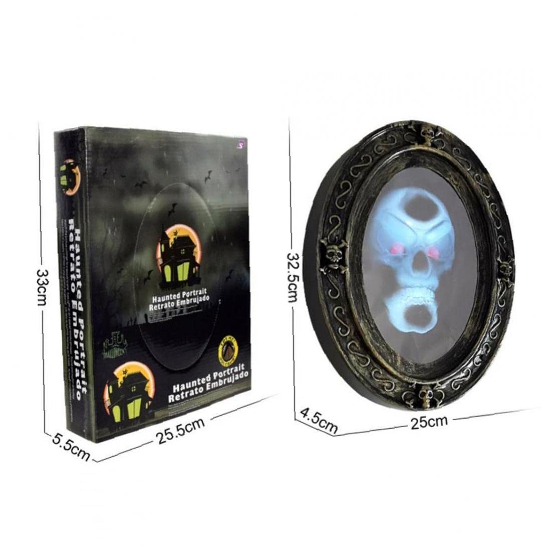 1pc Halloween Scary Picture Frame - Black Oval Speaking Mirror with Motion Sensor for Haunted House Decor | Spooky Home & Party Decoration