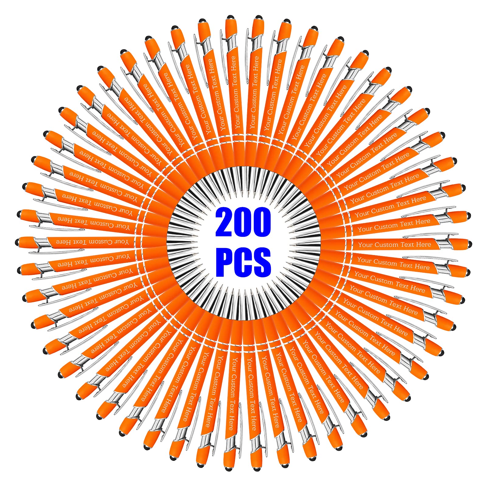 200 Pcs Personalized Custom Pens Bulk - Free Engraving with Name/Message - Custom Ballpoint Pens & Stylus for Business, Office, Graduation - Unique Gifts for Men & Women - Christmas, Birthday Presents (Orange) - Perfect for Corporate Events, Promotions & Party Favors
