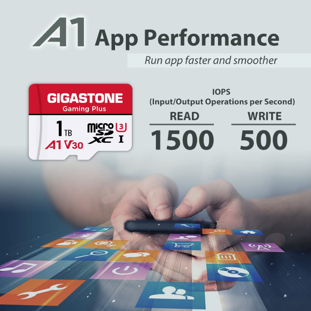 GIGASTONE 1TB MicroSDXC Memory Card - U3 V30 A1, 150MB/s Read & 120MB/s Write Speed - Compatible with Nintendo Switch, Steam Deck, 4K Video Recording - Includes SD Adapter | Perfect for Gaming, Streaming & High-Speed Data Transfer