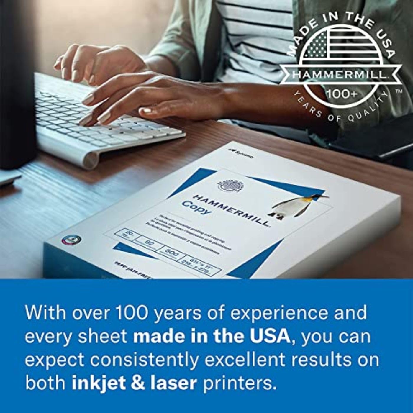 Premium Hammermill 28 lb Color Copy Paper - 8.5 x 11 Inches, 1 Ream (500 Sheets), 100 Bright - Made in USA for Laser & Inkjet Printers - Ideal for Office Documents, Presentations & Color Printing Projects