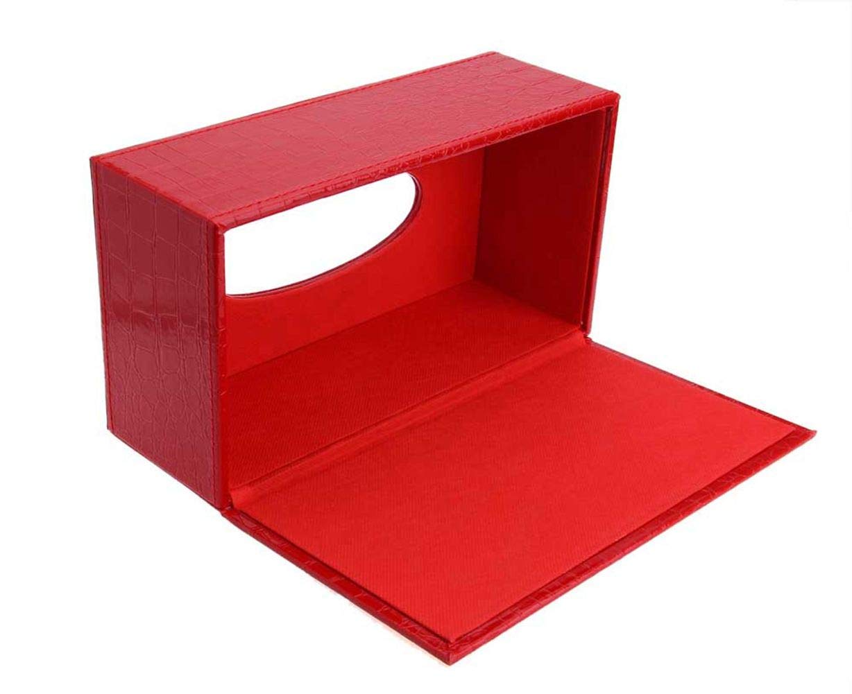 Premium PU Leather Rectangular Tissue Box Cover - Red Crocodile Pattern Home Decor for Living Room, Bedroom & Office | Stylish Tissue Holder for Modern Interiors