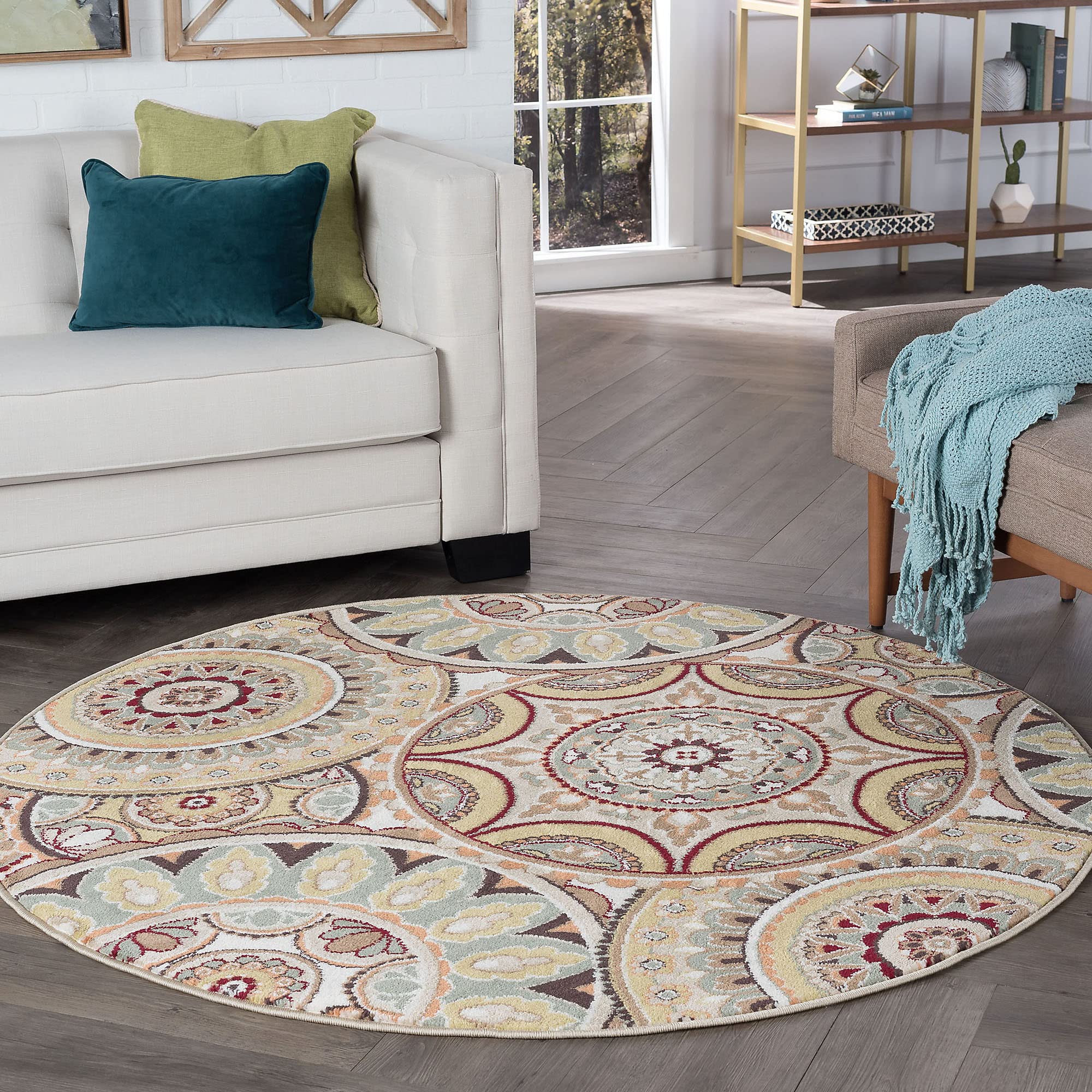 8ft Round Rug - Soft Indoor Area Rug for Living Room, Bedroom, Dining Room - Non-Slip Kitchen & Entryway Carpet - Modern Contemporary Design - Perfect for Home Decor & Cozy Spaces