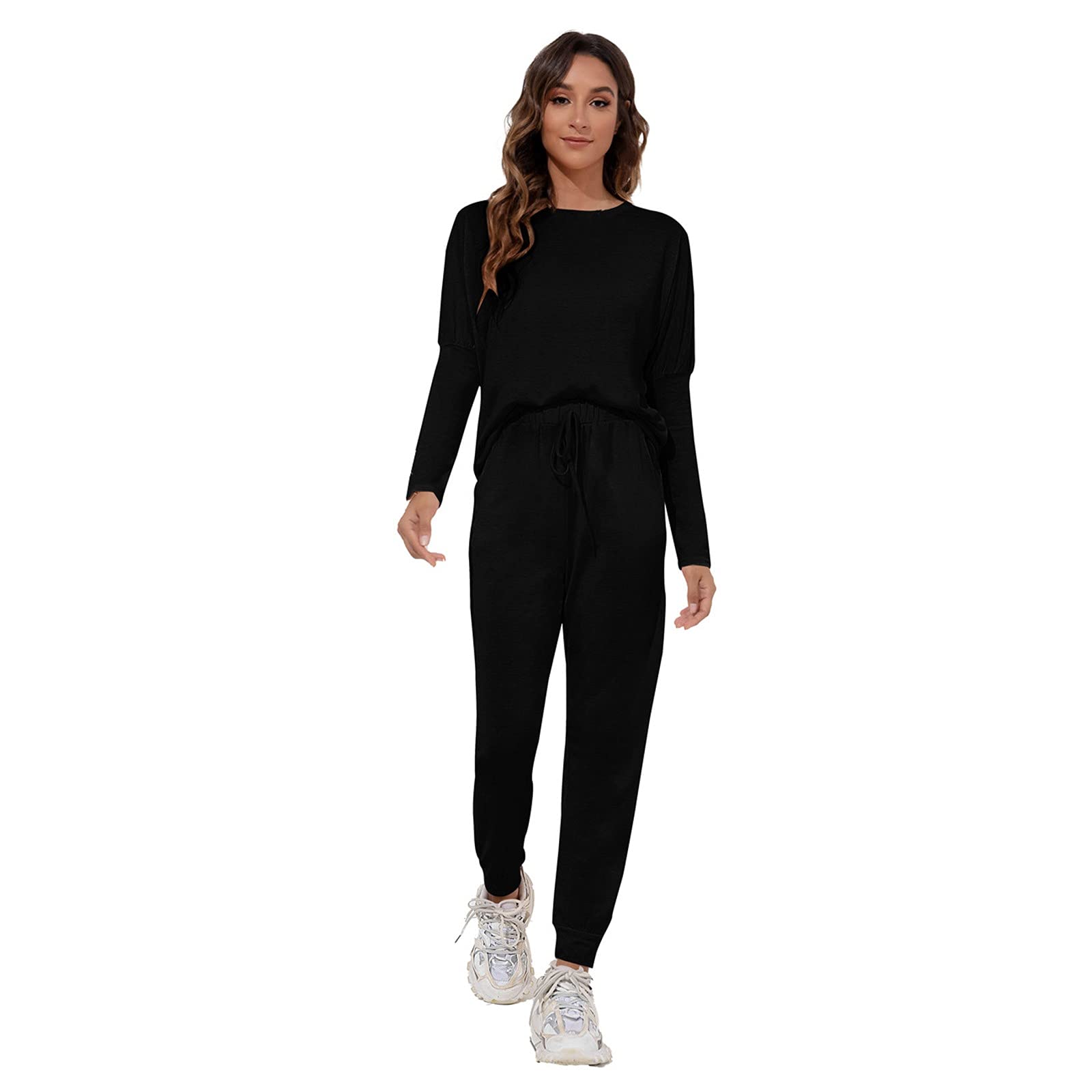 Women's Casual Suit Set - Long Sleeve Pullover & Color Pants Outfit (Black, XXL) | Office Wear, Business Casual, Fall Fashion, Work Outfits for Women
