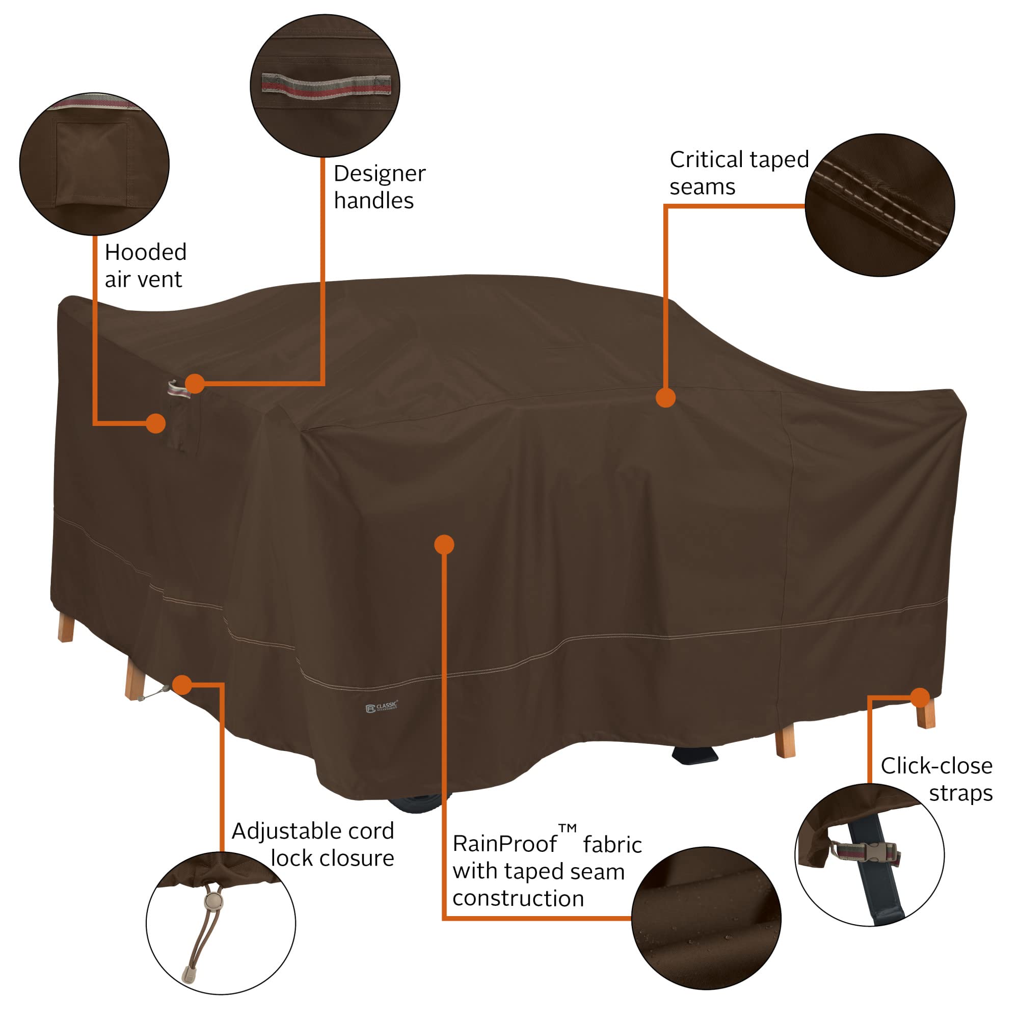 Classic Accessories Madrona Waterproof 100x100x36 Inch Durable Patio Cover, Dark Cocoa - Perfect for Outdoor Furniture Protection and Shade