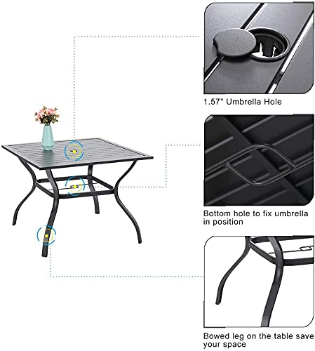 PHI VILLA 4-Piece Outdoor Patio Dining Set with Large Sun Umbrella - Folding Chairs & Weather-Resistant Table for Backyard, Garden, Poolside (Orange Red) | Perfect for Summer BBQs, Family Gatherings & Outdoor Entertaining