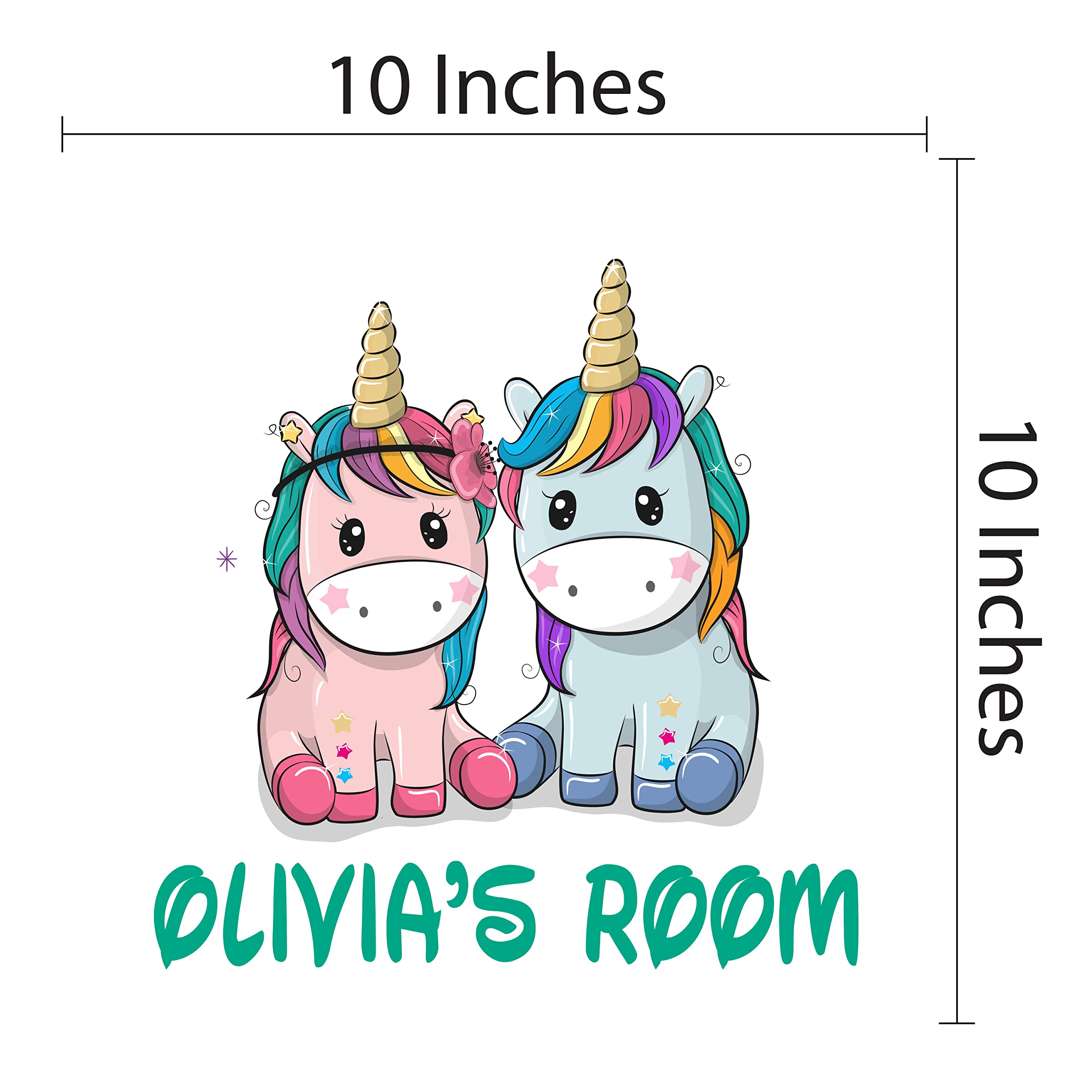 Custom Name Wall Decals for Girls - Unicorn Vinyl Wall Stickers - Peel and Stick Nursery, Playroom & Bedroom Decor - 10