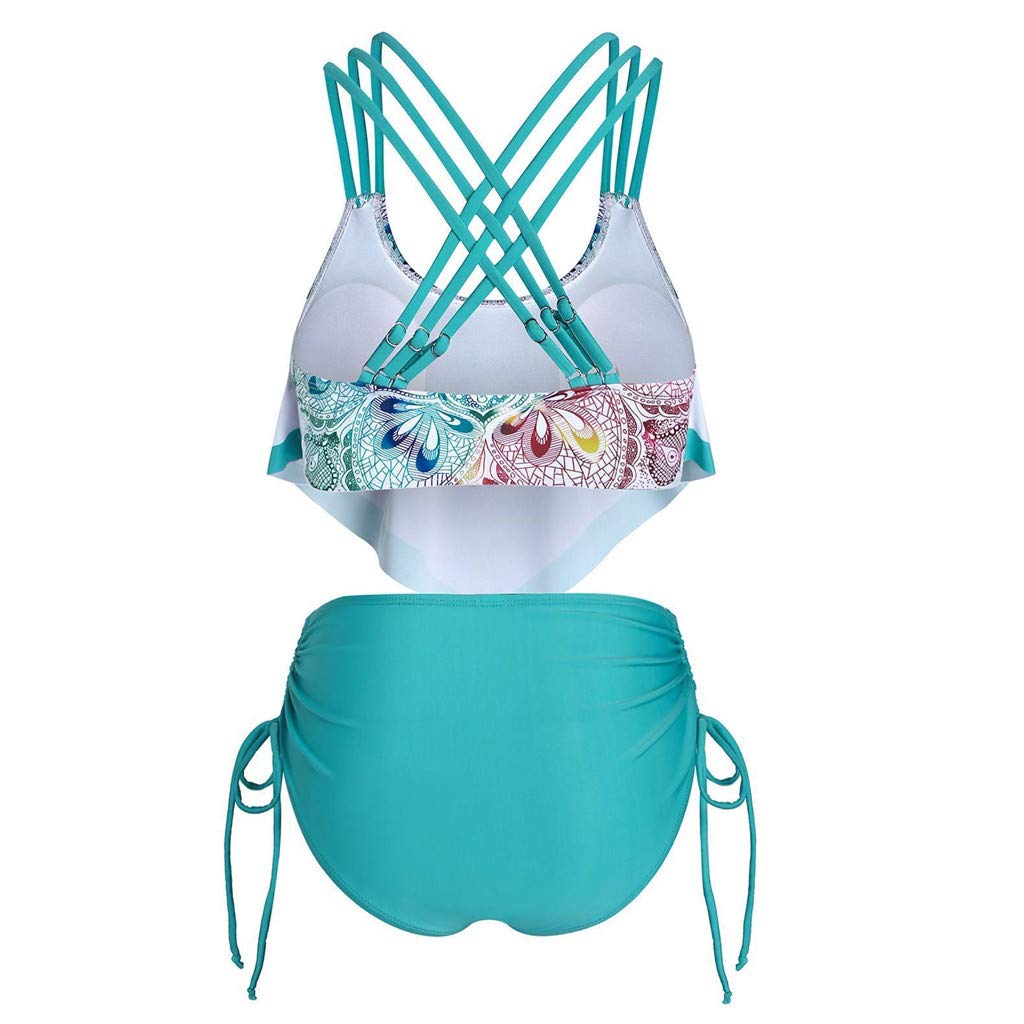 Women's Push-Up Padded Bikini Set - Crisscross Tankini with Flounce Overlay | Swimwear for Beach, Pool & Vacation | BOH Print Two-Piece Bathing Suit
