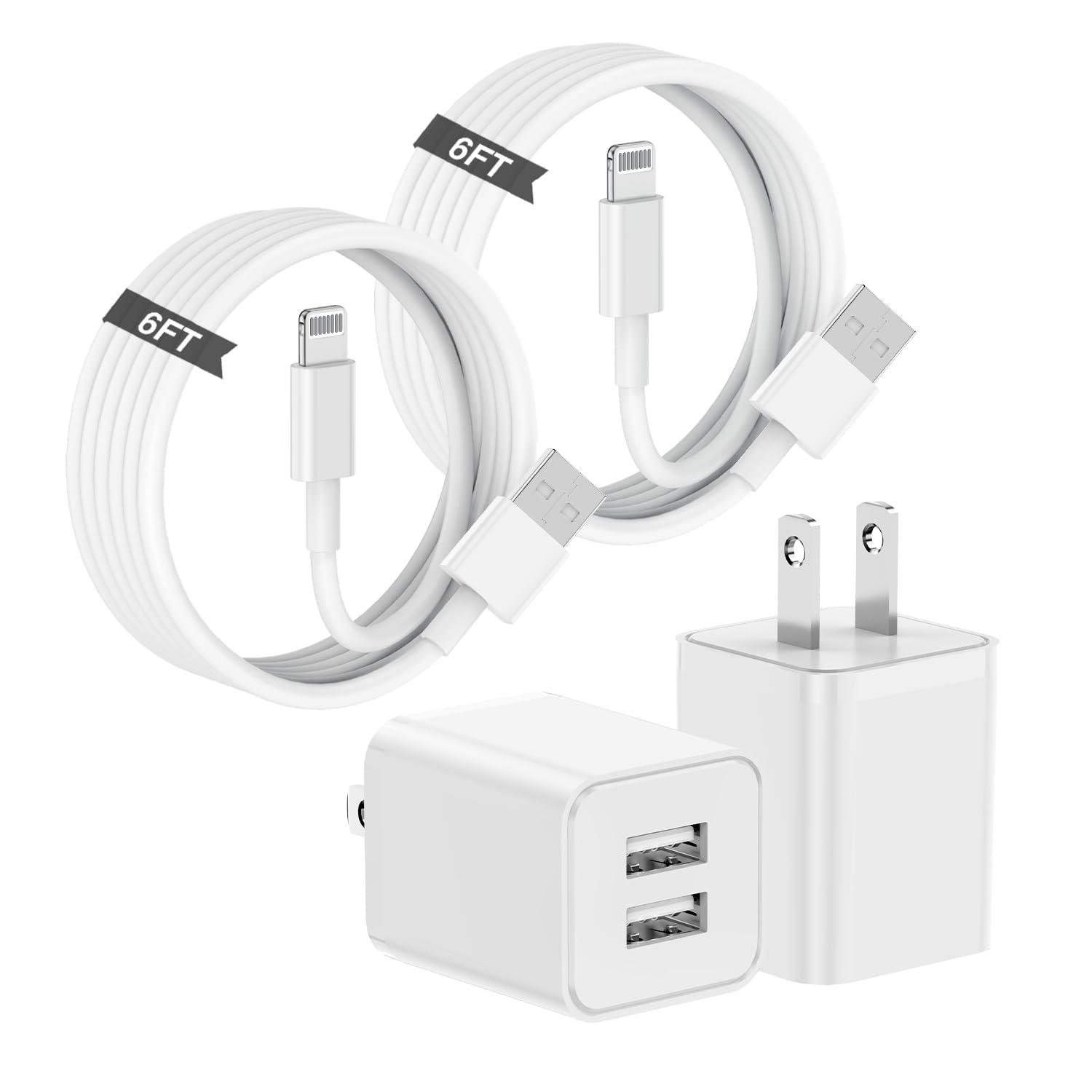 Cabepow 2-Pack 6ft MFi Certified Lightning Cable with Fast Dual Port USB Charger Block - Compatible with iPhone 13/12/11 Pro Max/XS Max/XR/X/8 - Perfect for Home, Office & Travel Charging