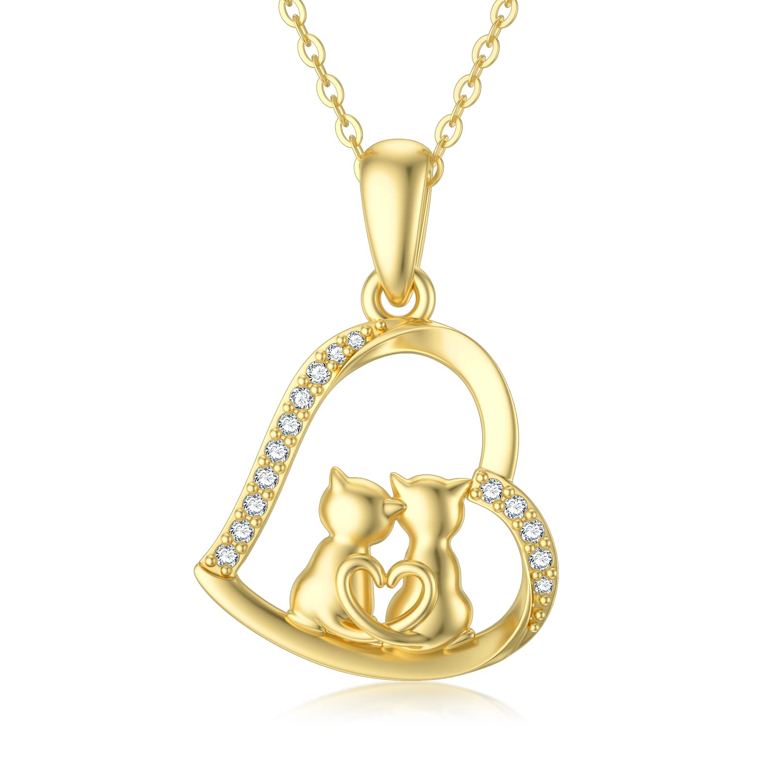 14K Solid Gold Cat Necklace for Women - Elegant Cat Lover Gift, Eternal Love Heart Pendant Jewelry for Wife, Mom & Girlfriend | Perfect for Birthdays, Anniversaries & Valentine's Day Gifts