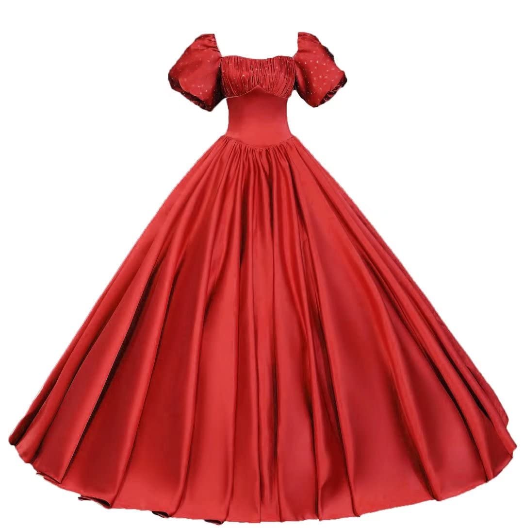 Beautyoung Women's Puffy Sleeve Ball Gown Satin Quinceanera Dress - Beaded Princess Sweet 16 Dress for Prom, Homecoming, Wedding & Special Occasions