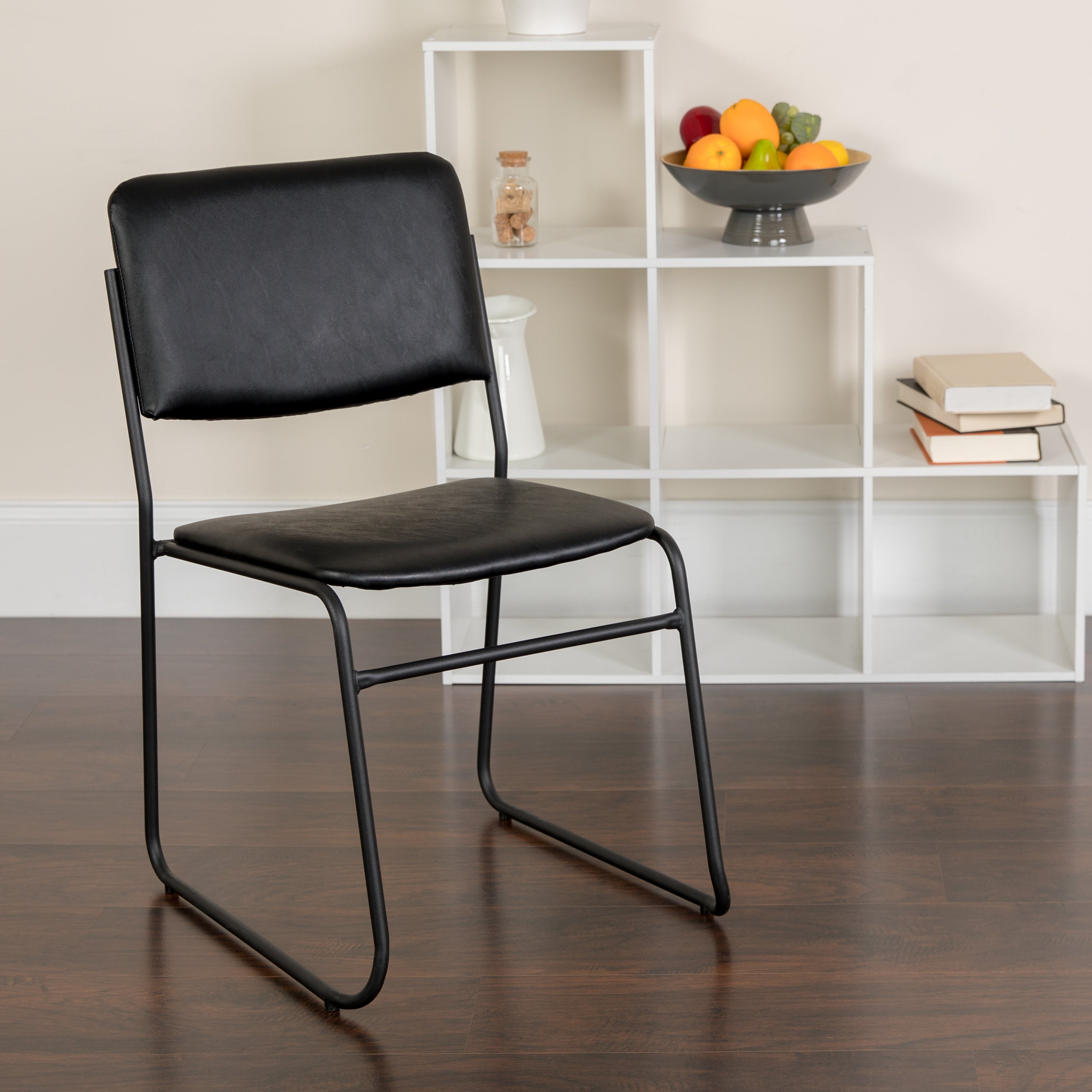 FLASH HERCULES Series 500 lb Capacity Heavy Duty Stacking Chairs - Commercial Grade Black Vinyl Sled Base Chairs for Restaurants, Events & Office Use