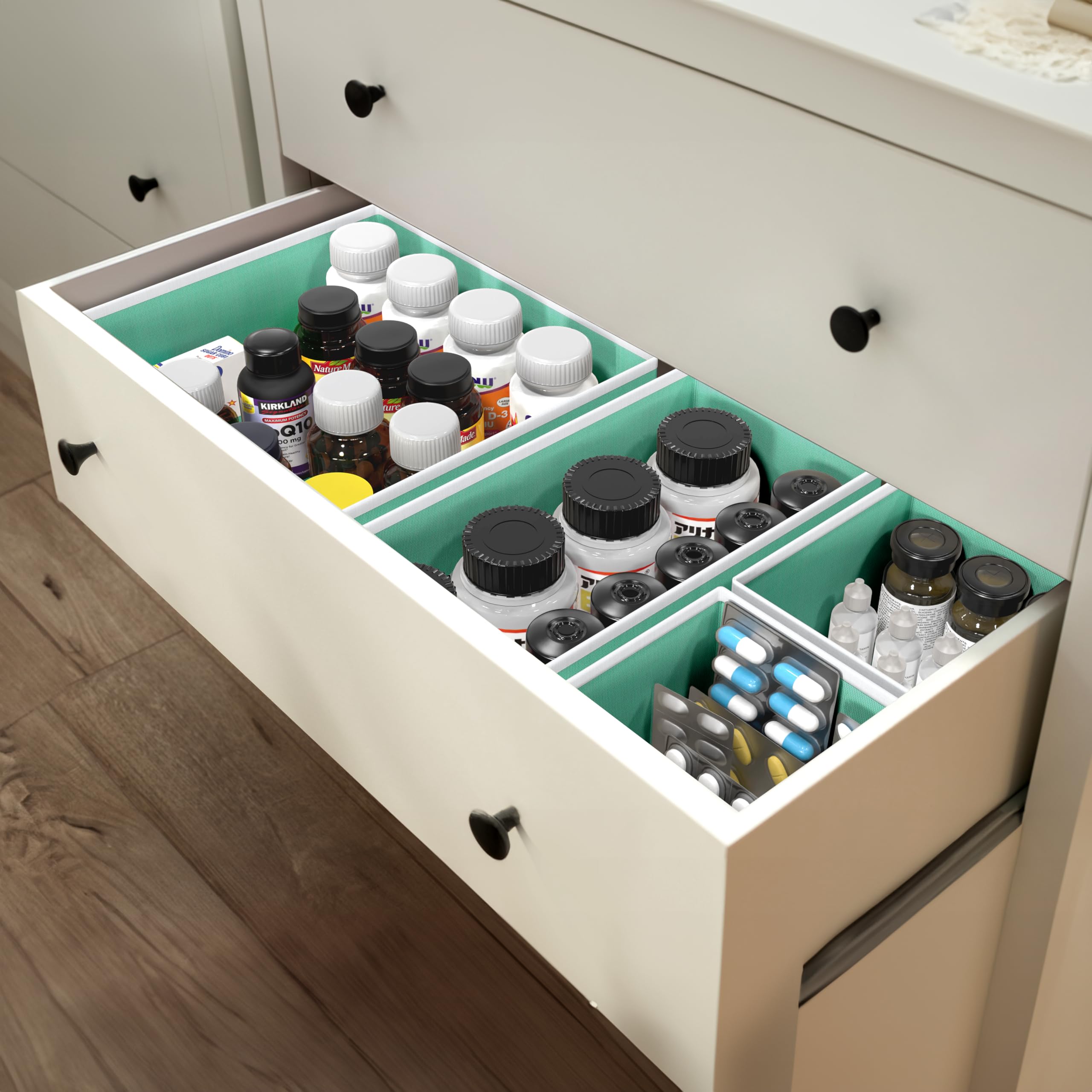 Foldable Fabric Storage Box Set of 6 - Closet Organizer Bins for Underwear, Bras & Accessories - Drawer & Shelf Dividers - Turquoise Home Organization Solution for Bedroom, Bathroom & Dorm
