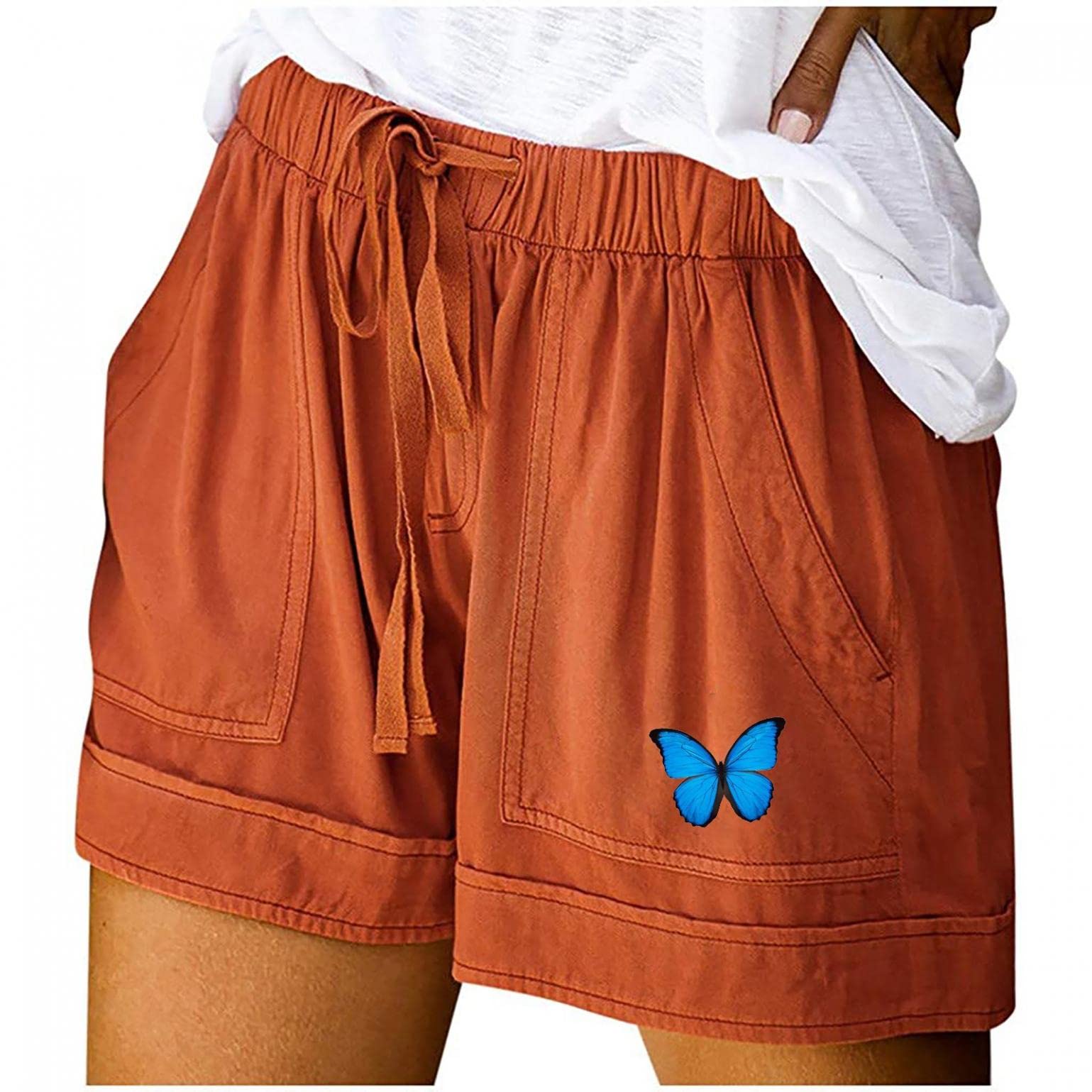 Women's High Waisted Shorts - Comfortable Butterfly Embroidered Lace Summer Shorts for Beach, Vacation & Casual Wear | Lightweight Breathable Short Pants