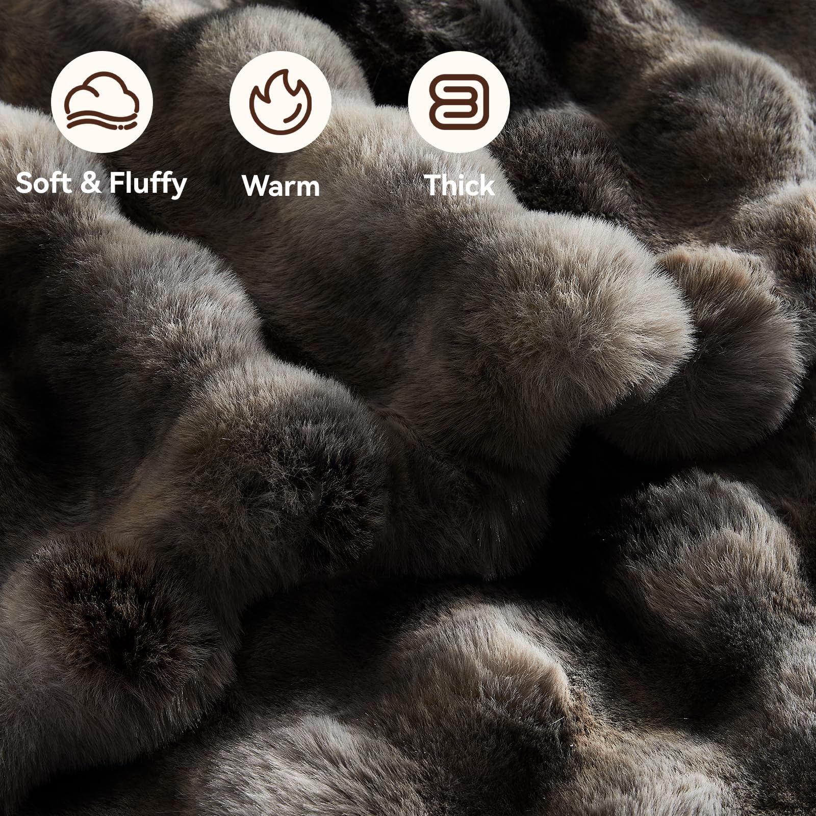 Faux Fur Throw Blanket 50x60 Inches - Ultra Soft 1000GSM Plush Blanket for Couch, Bed & Sofa - Warm Cozy Rabbit Lola Blanket in Tie-Dye Grey - Perfect for Living Room, Bedroom & Winter Nights