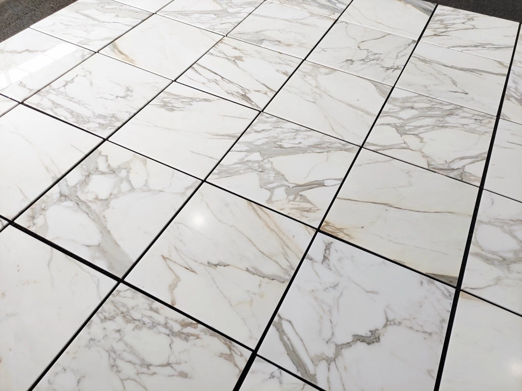 Premium Calacatta Gold Marble Tile 24x24 Inches - Polished Porcelain Floor & Wall Tile for Kitchen, Bathroom, and Luxury Home Decor
