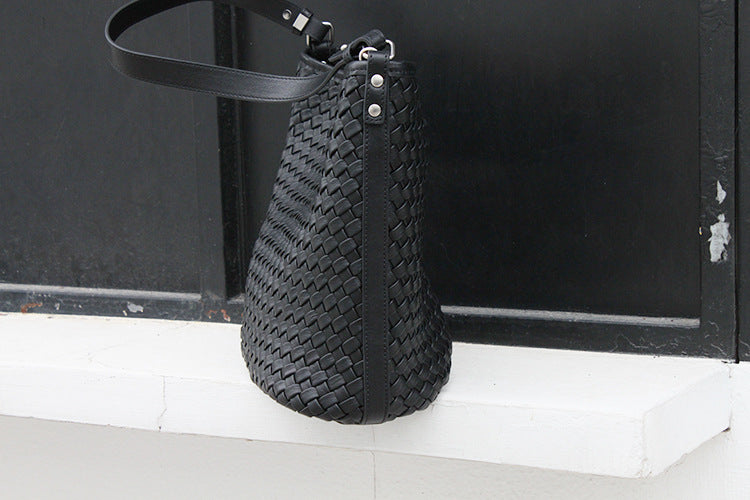 Premium Handwoven Leather Bucket Bag for Women - Stylish Crossbody Purse for Work, Travel & Everyday Use