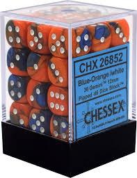 Chessex 36-Pack Blue & Orange with White Gemini 12mm Pipped D6 Dice Set - Perfect for Dungeons & Dragons, Board Games, and Tabletop RPGs