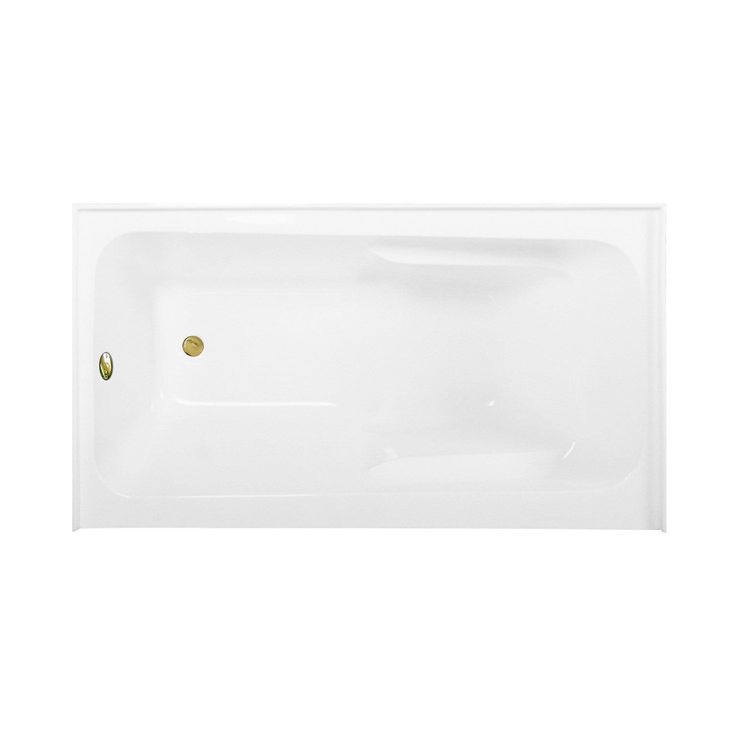Aqua Eden 54 Inch Acrylic Rectangular 3 Wall Alcove Bathtub with Armrests - Glossy White/Polished Brass - Left Hand Drain - Perfect for Modern Bathroom Renovations and Spa-Like Retreats