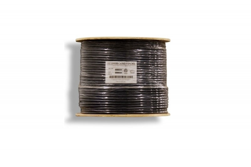 Outdoor Shielded Cat6E Ethernet Cable Bulk 1000ft Black - High-Speed Internet & Network Connection for Home, Office, and Industrial Use