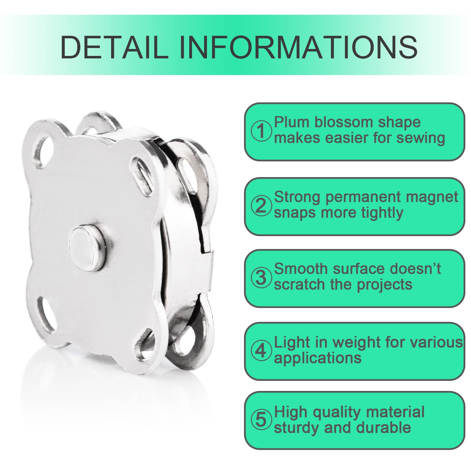 15mm Silver Magnetic Snap Buttons for Purses, Bags, Handbags & Clothing - DIY Sewing Fasteners for Crafting & Scrapbooking - Secure Magnetic Closures for Wallets, Jackets & DIY Projects