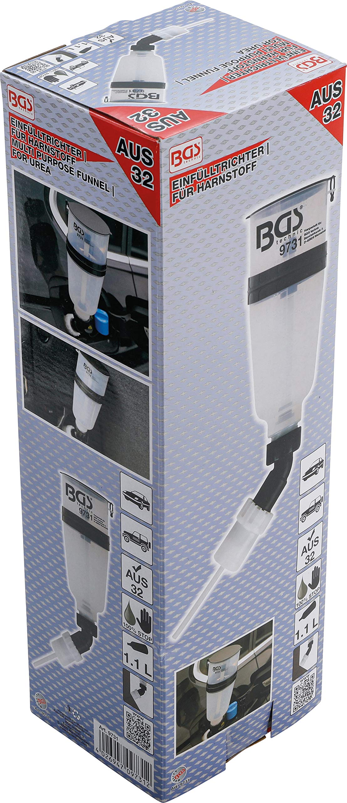 BGS 9731 Multi-Purpose Funnel for Urea (AUS 32) - Angled Design for Easy Pouring | Perfect for Automotive DEF, Agricultural & Industrial Applications