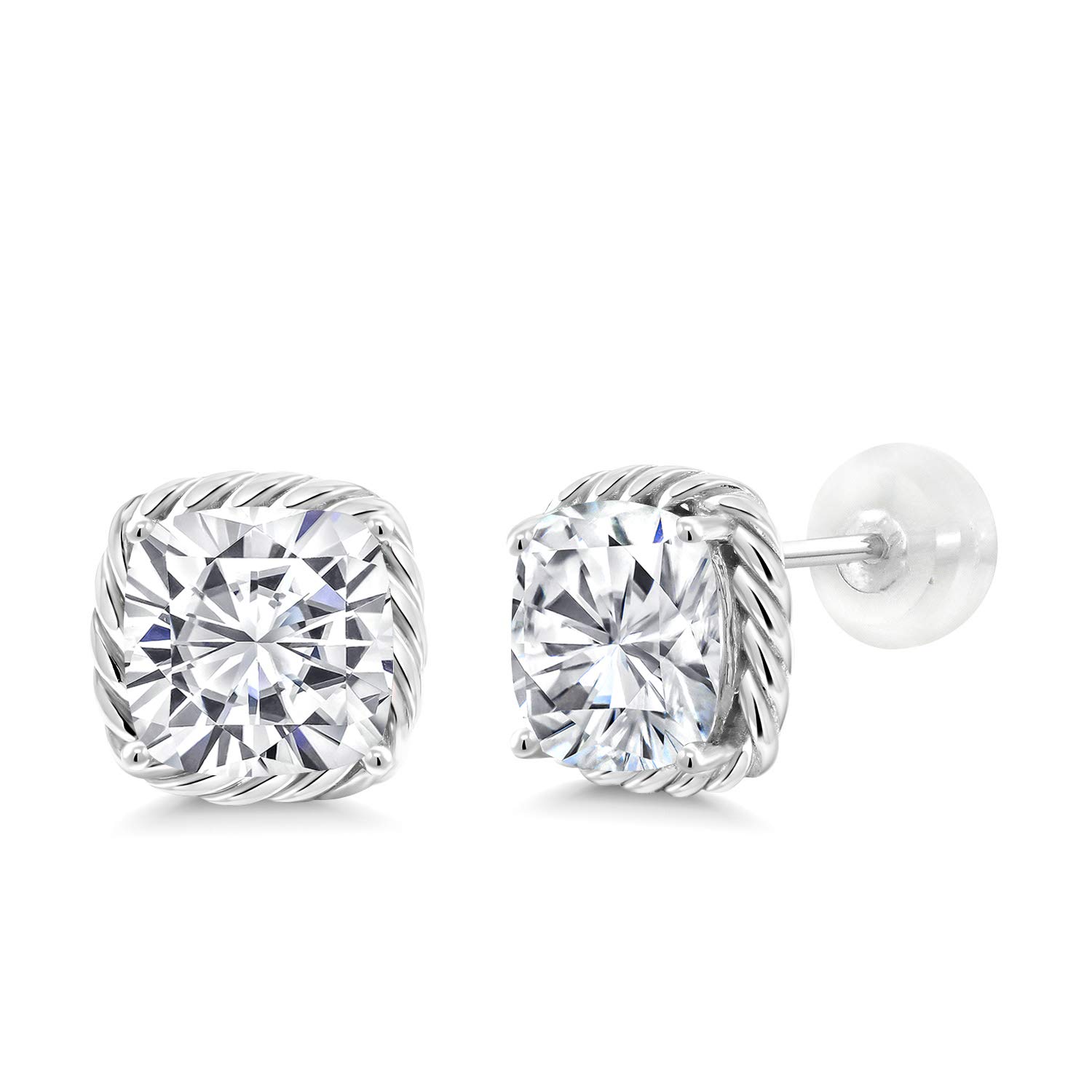 10K White Gold 7MM Cushion Cut Birthstone Stud Earrings for Women & Men | Genuine Gemstone Jewelry | Perfect Gift for Mom, Wife, Her | Anniversary, Birthday, Valentine's Day Present | Everyday Wear & Special Occasions