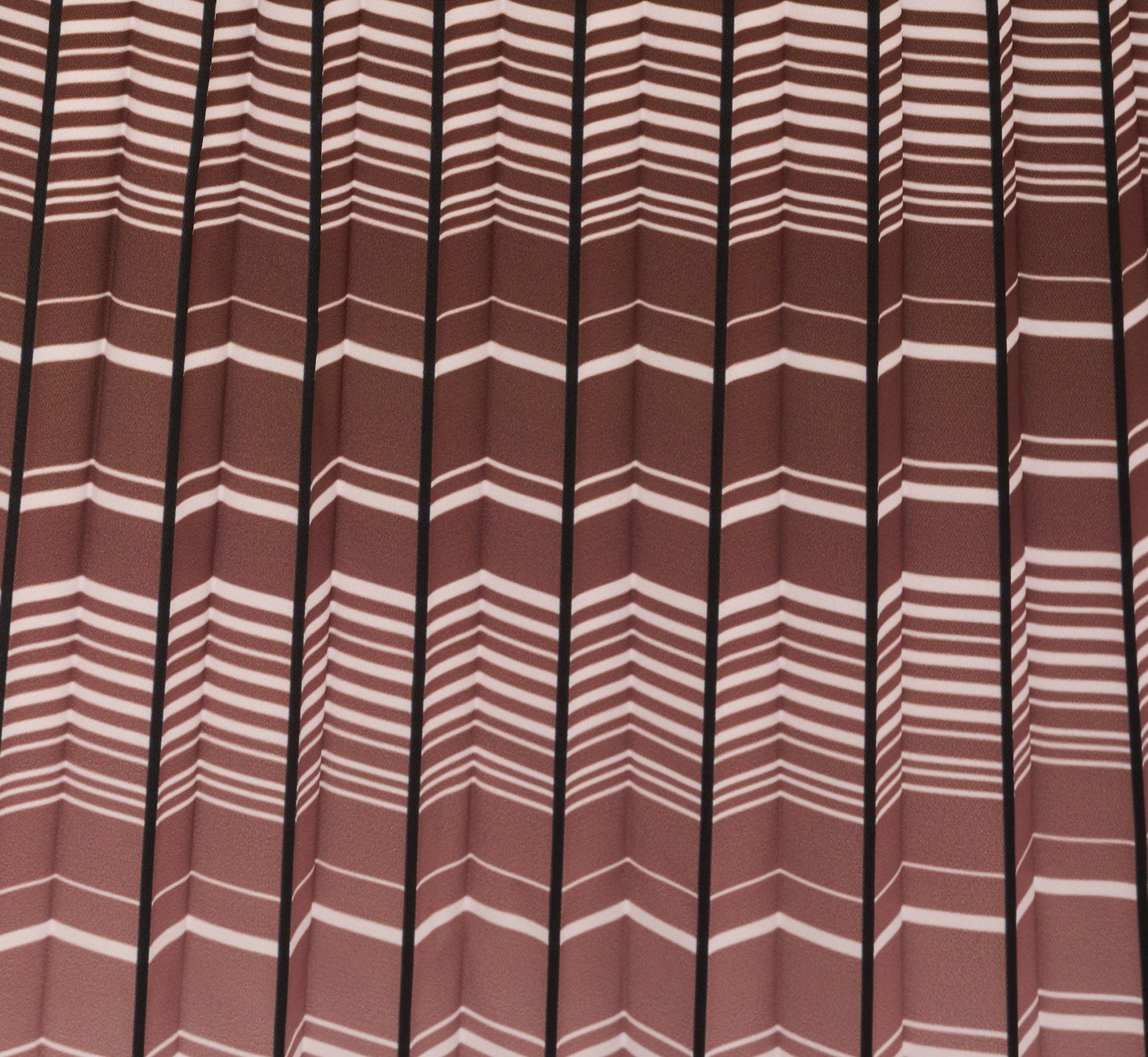Multicolor Stripe Print Pleated Midi Skirt for Women - Mocha Ivory Chevron Pattern | Casual & Office Wear | Perfect for Spring & Summer Outfits