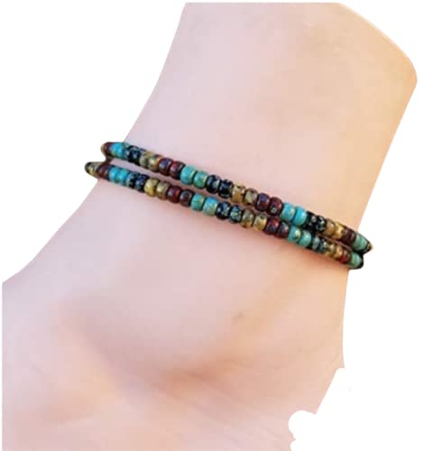 Handmade Beaded Leather Wrap Anklet for Women - 9 Inch Adjustable Bohemian Ankle Bracelet - Perfect for Beach, Festival, and Summer Outfits