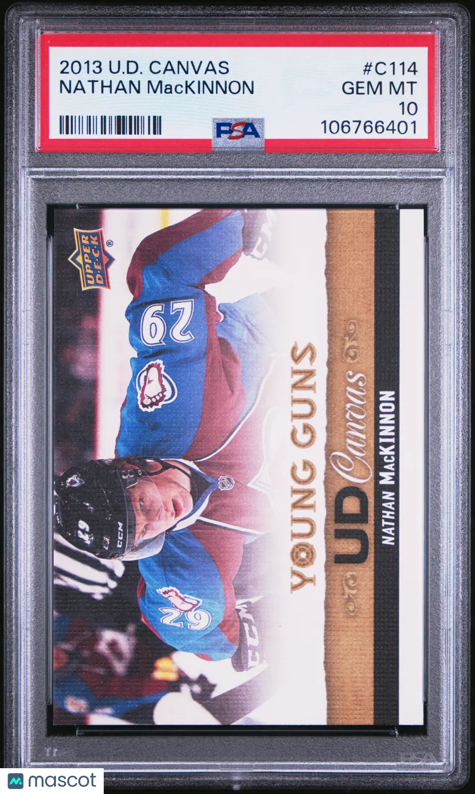 2013-14 Upper Deck Series 1 Nathan MacKinnon Young Guns Rookie Card UD Canvas PSA 10 Gem Mint - Perfect for Hockey Card Collectors & NHL Memorabilia Displays