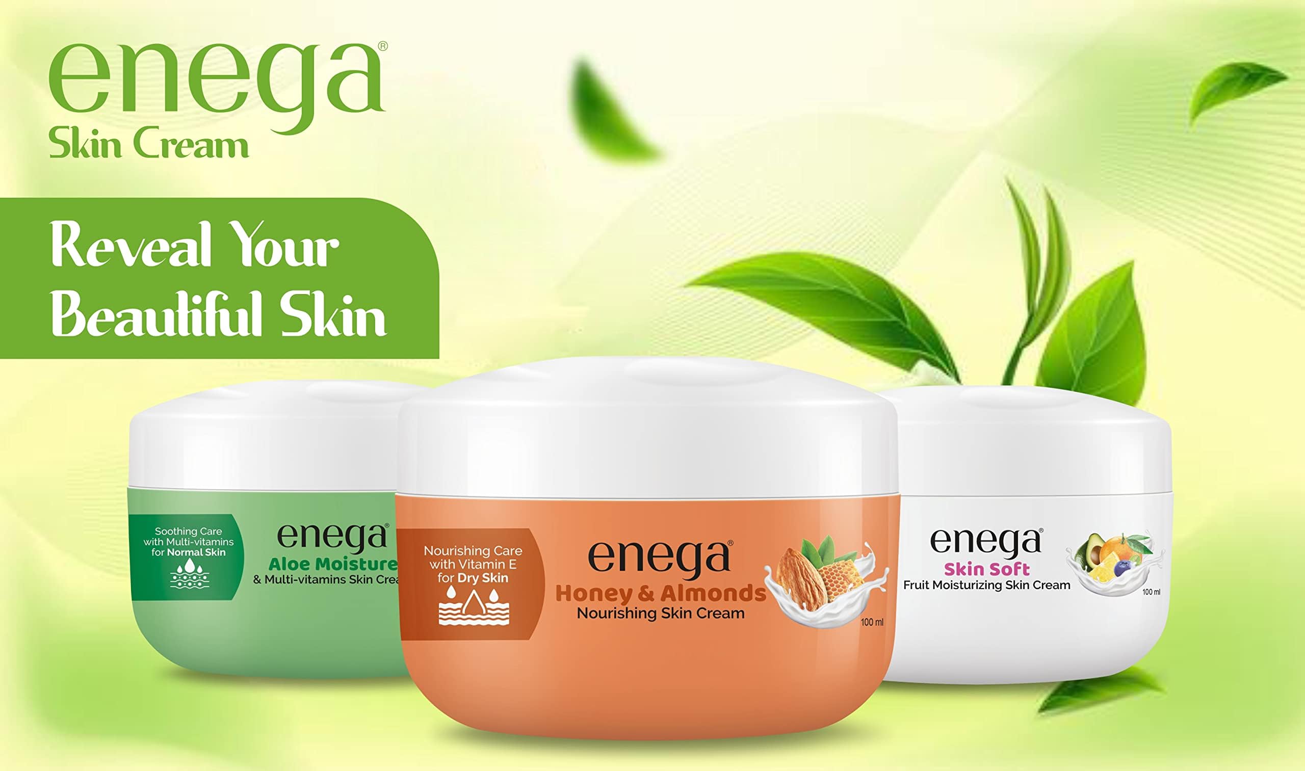 Enega Aloe Vera Honey & Almond Skin Soft Fruit Multi-Vitamins Moisturizing Cream - Hydrating Face & Body Lotion for Men, Women & All Skin Types - 50ml (Pack of 2) - Perfect for Dry Skin Care & Daily Moisturizing Routine