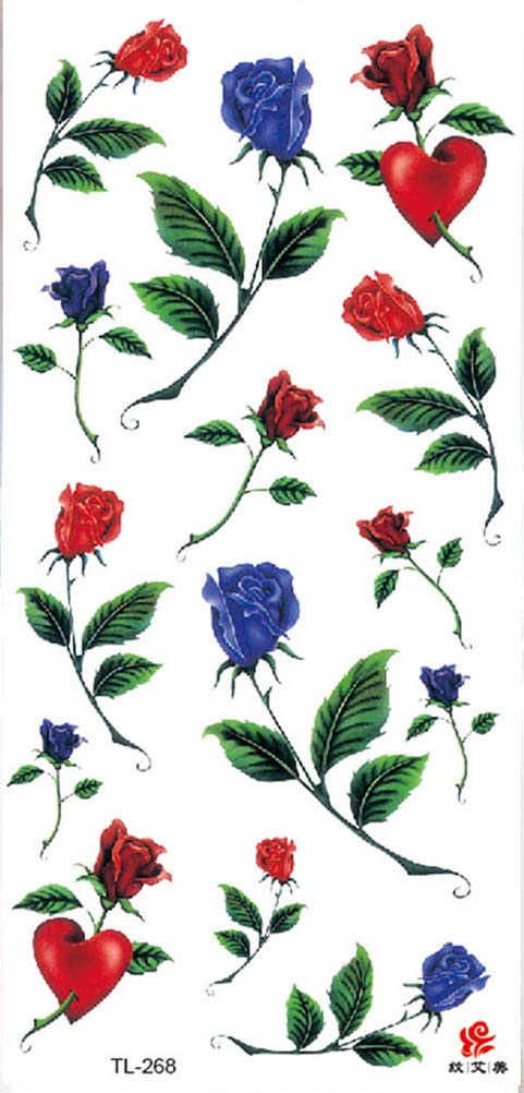 Beautiful Heart Rose Temporary Tattoos for Women - Waterproof Fake Skin Tattoo Stickers for Halloween, Parties, Cosplay & Body Art | Perfect for Festival Makeup, Costume Accessories and Photo Shoots