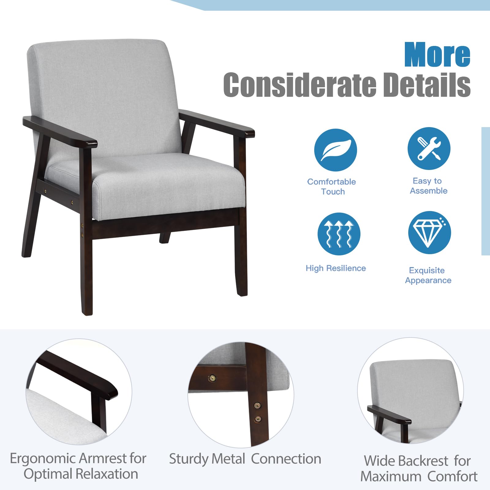HOMASIS Modern Wooden Armchair with Padded Seat - Convertible Lounge Chair & Single Bed for Bedroom, Living Room, Office - 330 lbs Weight Capacity (Light Gray) | Perfect for Small Spaces, Reading Nook & Guest Accommodation