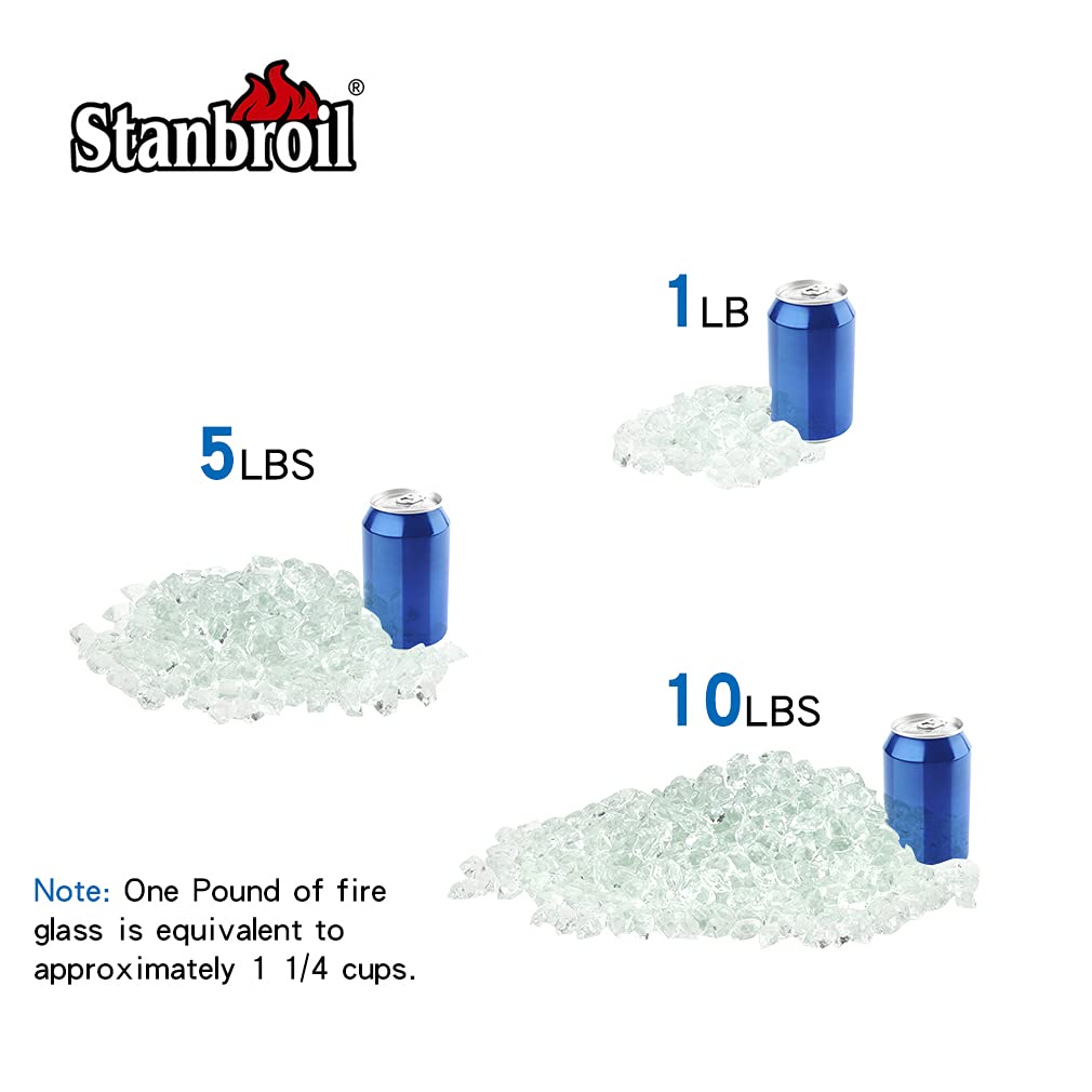 Stanbroil 10-Pound Fire Glass - 1/2 Inch Reflective Polygon Fire Pit Glass for Indoor/Outdoor Fireplace, Fire Pit, and Landscape Design - Shatterproof & Heat Resistant Crystal Glass for Patio, Backyard, and Garden Decor