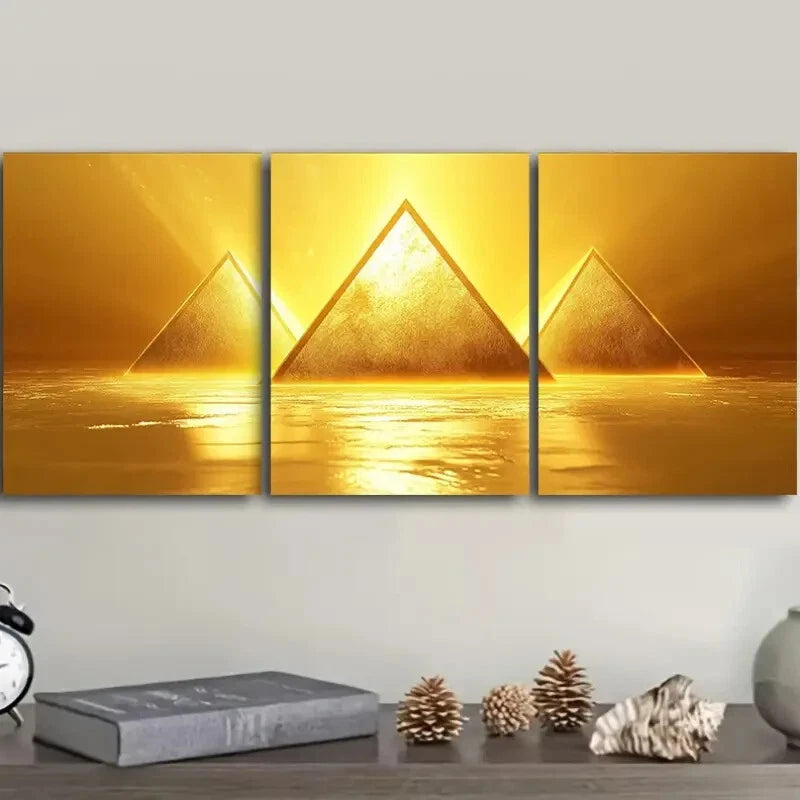 3-Piece Glowing Yellow Triangle Metal Wall Art - Ready to Hang Modern Home Decor for Living Room, Bedroom & Office