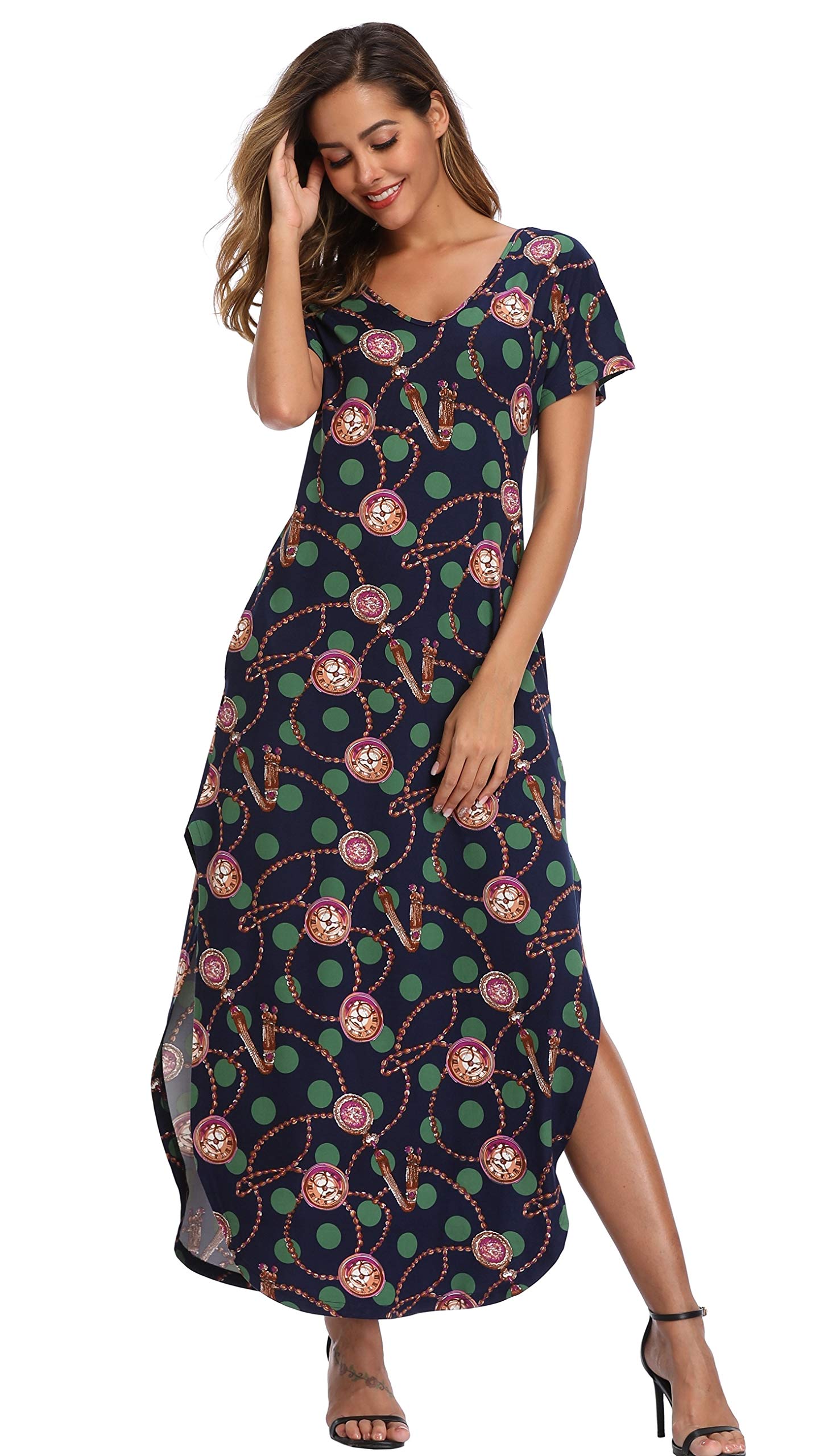 Floral Print Women's Maxi Dress - Long Casual Summer Beach Dress with Pockets for Outdoor Parties, Vacations & Boho Style Outfits