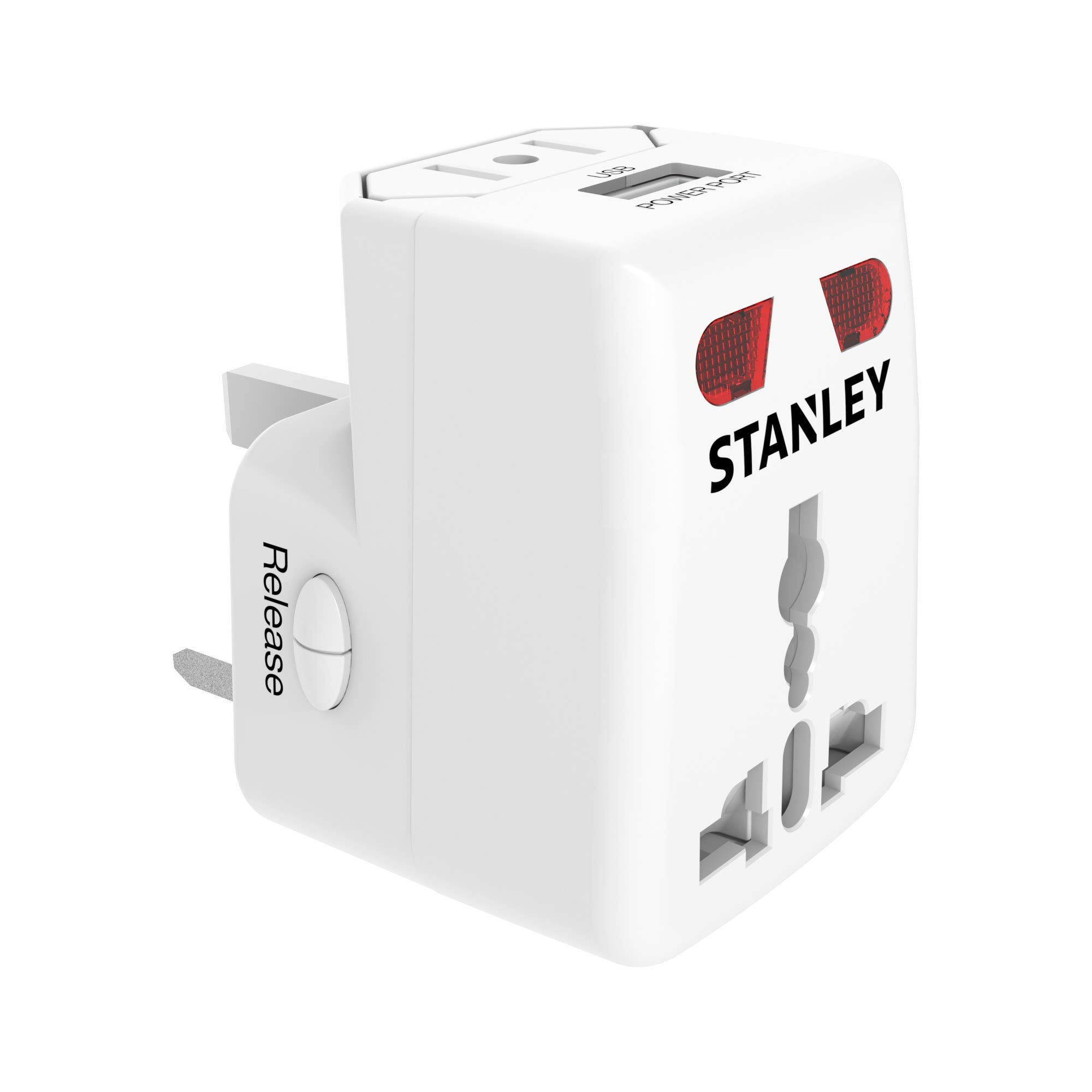 Stanley 30410 Universal Travel Adapter - Worldwide All-in-One Power Converter with USB Ports for USA Europe UK Australia (White) | Perfect for Business Trips, Vacations & International Travel