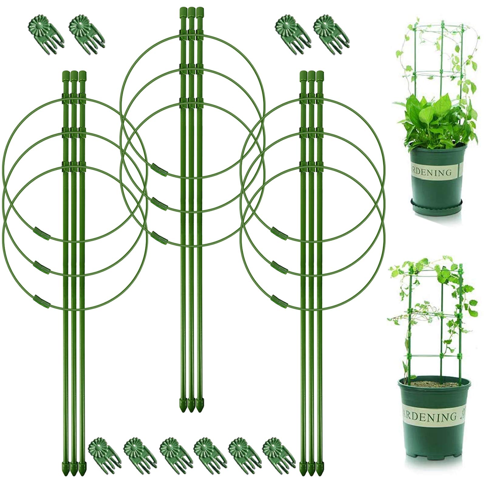 **Legigo 3-Pack Adjustable 18-Inch Plant Support Cages – Tomato Cage, Cucumber Trellis, Garden Stakes for Climbing Plants, Indoor & Outdoor Use with 10 Plant Clips – Perfect for Tomatoes, Peppers, Vines & Potted Plants**
