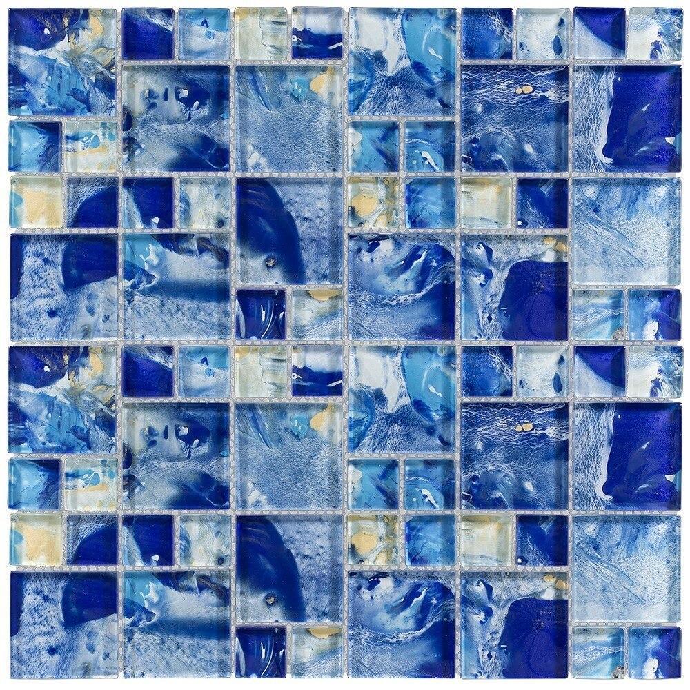 Ocean Blue Pool Glass Tile Mosaic - Waterproof & Durable for Swimming Pools, Backyards & Spa Decor - Perfect for DIY Home Renovation & Luxury Outdoor Design