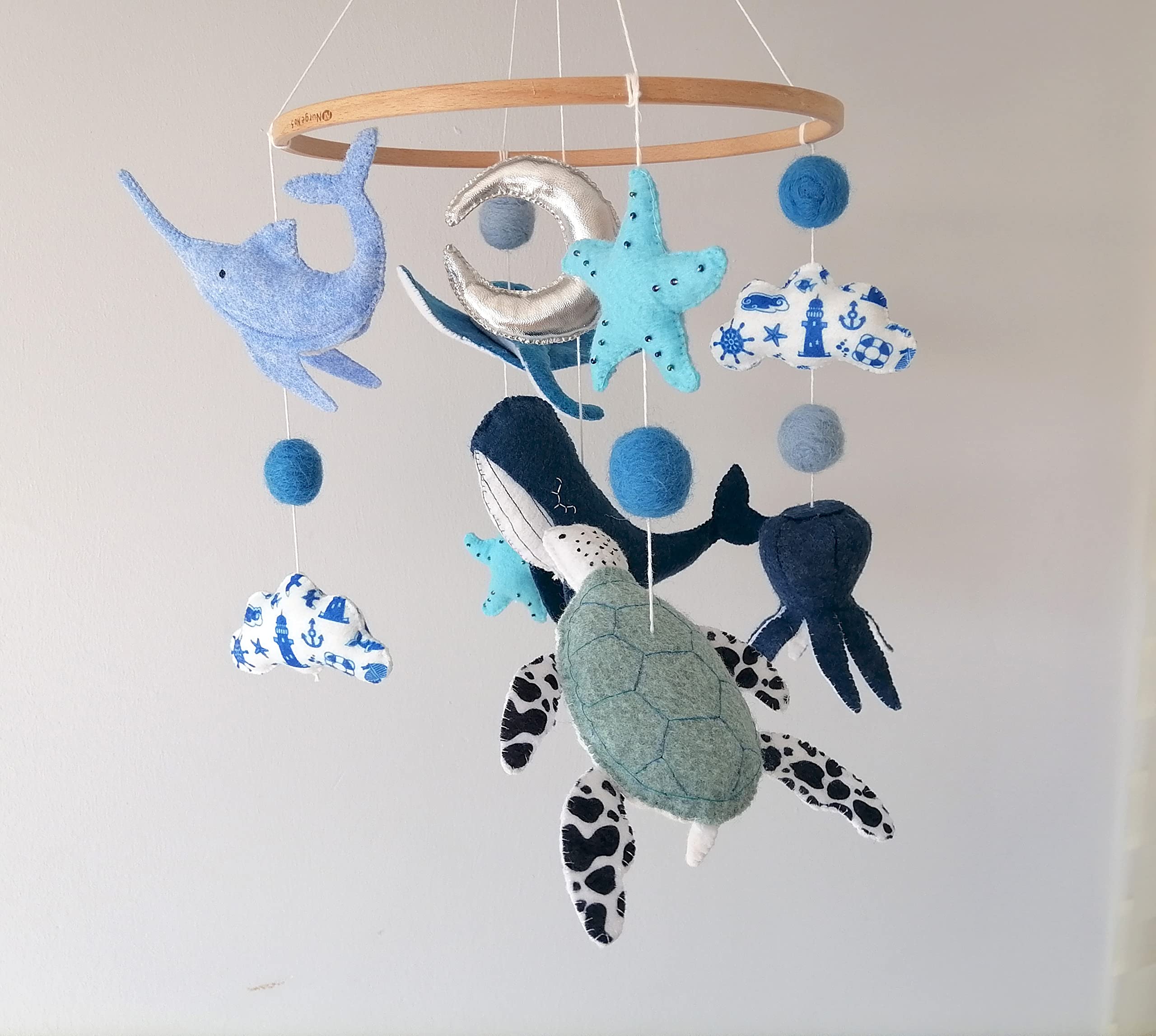 Ocean Themed Baby Crib Mobile - Handmade Felt Sea Animals Nursery Decor | Blue Nautical Baby Shower Gift for Boys & Girls | Perfect for Newborns, Nursery Rooms & Baby Showers