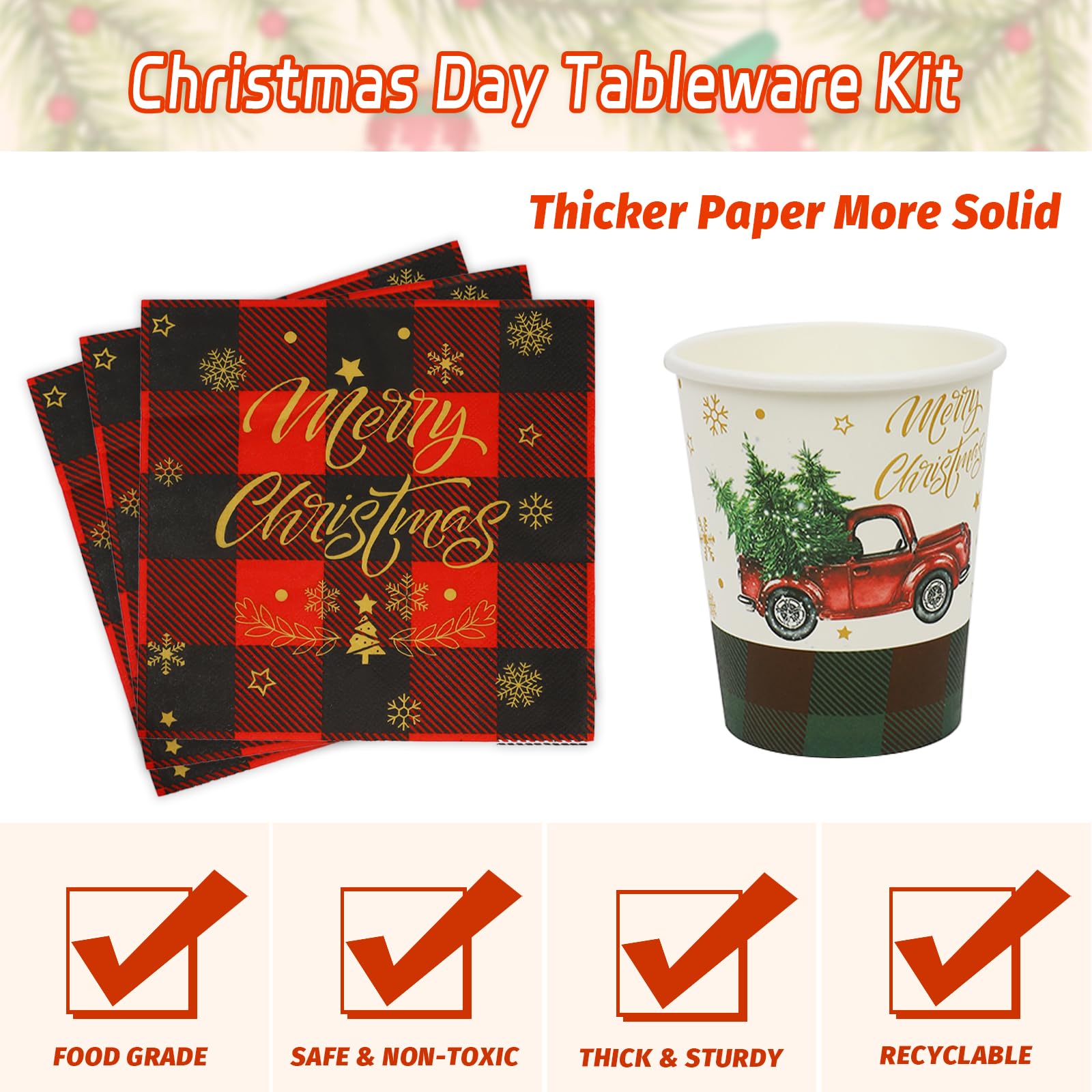 ANALIM 350-Piece Christmas Disposable Dinnerware Set - Holiday Party Plates, Cups, Cutlery & Napkins for Festive Gatherings, Family Dinners & Office Celebrations
