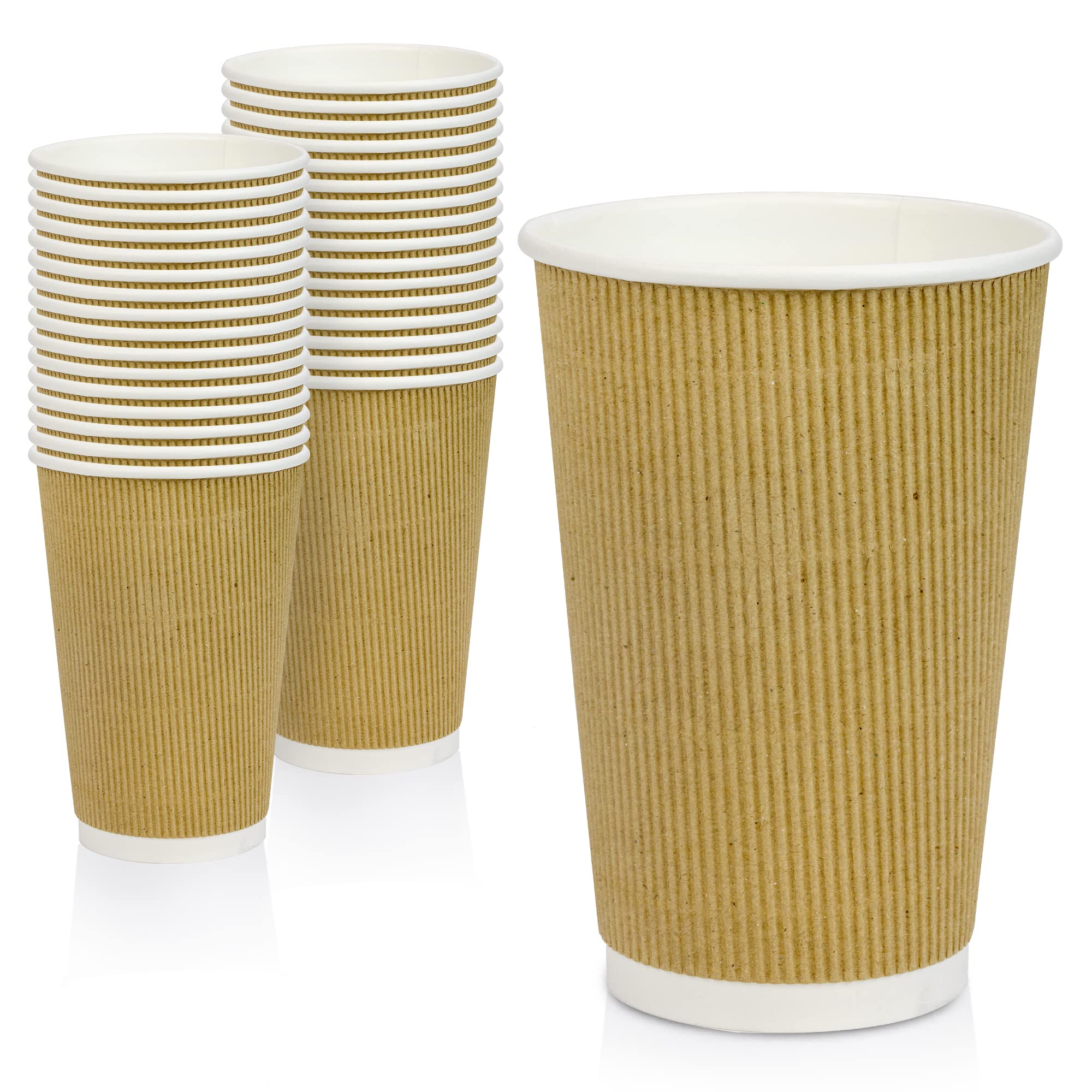 50 Pack 20oz Brown Double Wall Insulated Disposable Coffee Cups with Ripple Sleeves - Eco-Friendly Kraft Paper Hot Beverage Cups for Coffee, Tea, Hot Chocolate - Perfect for Coffee Shops, Offices, and Takeout Drinks