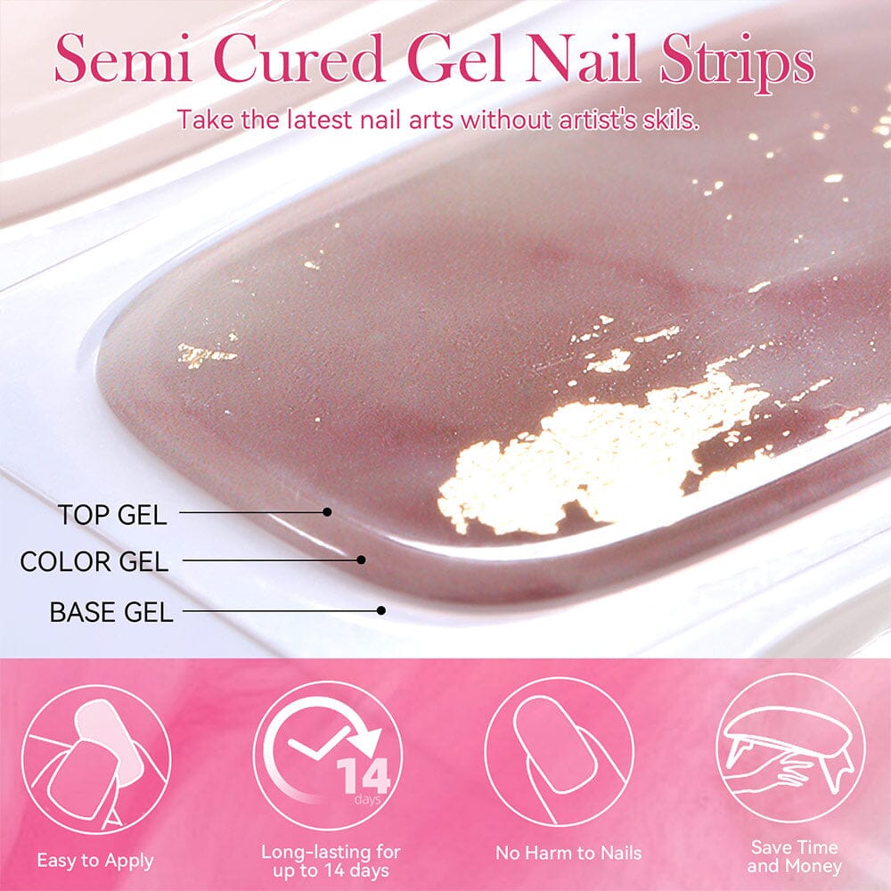 20 Tips Pink Flowers Semi Cured Gel Nail Strips N021 - DIY Salon-Quality Nails at Home for Parties, Weddings & Special Occasions